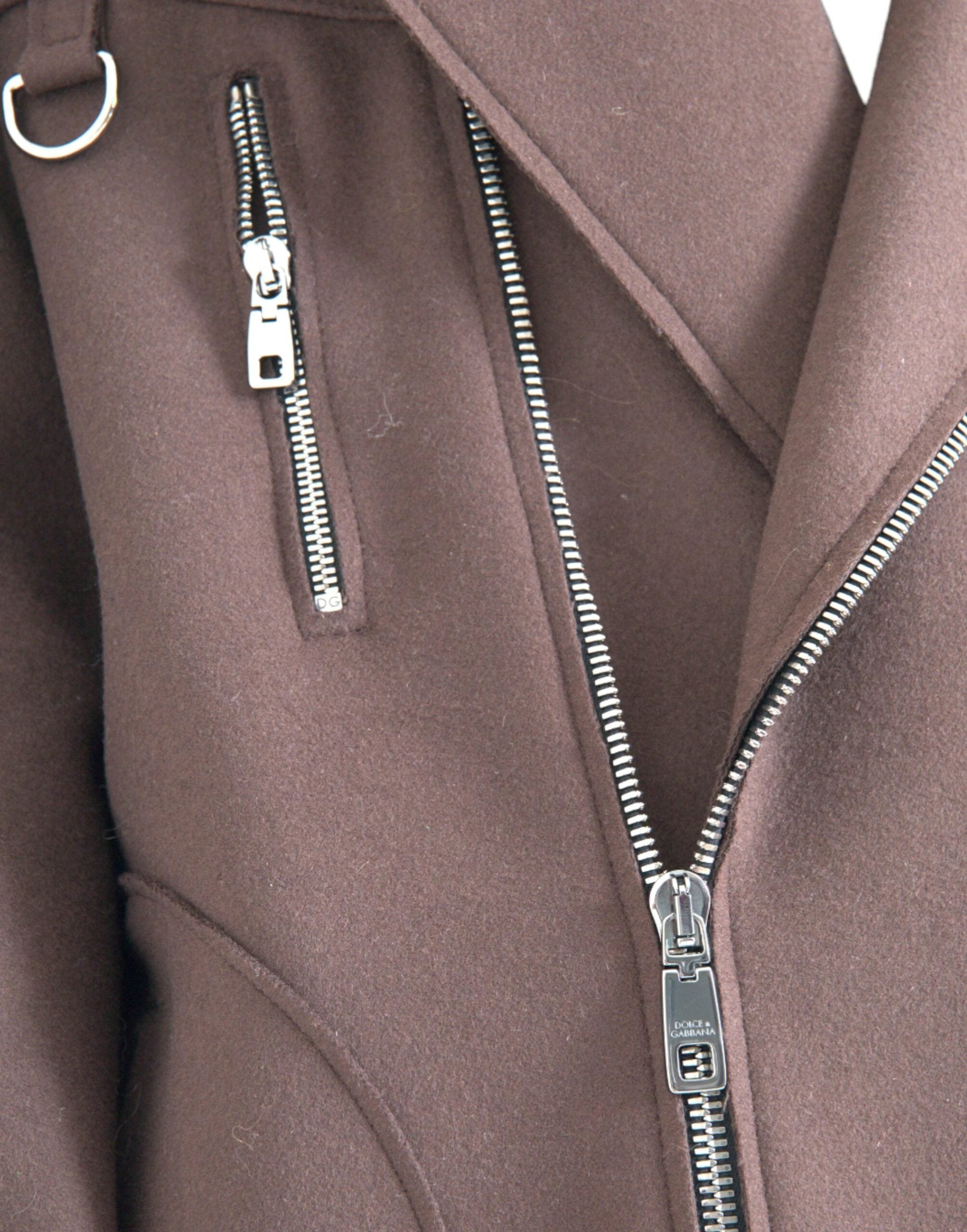 Dolce & Gabbana Brown Coat Short Biker Wool Jacket by Dolce & Gabbana