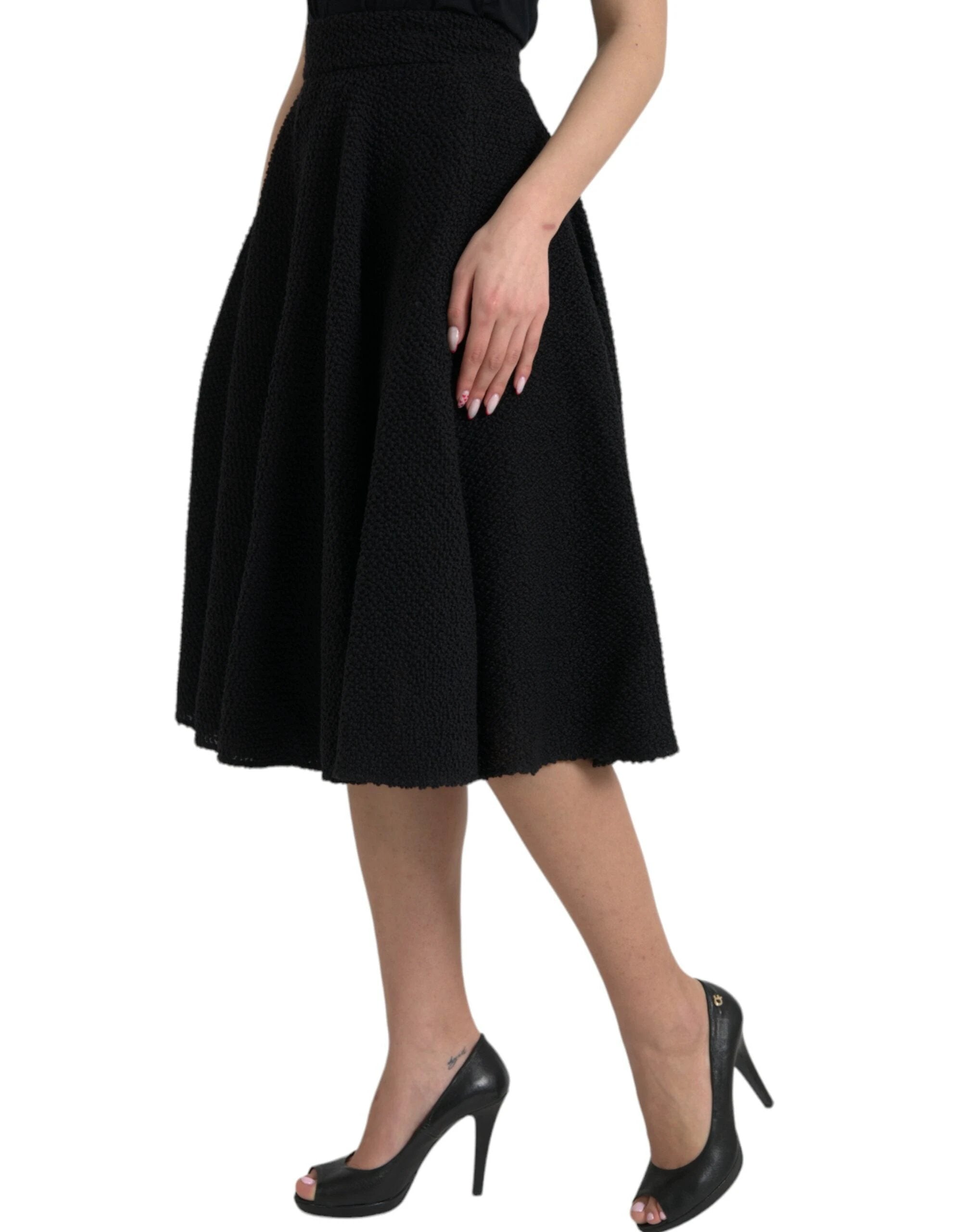 Dolce & Gabbana Black High Waist A-line Knee Length Skirt by Dolce & Gabbana