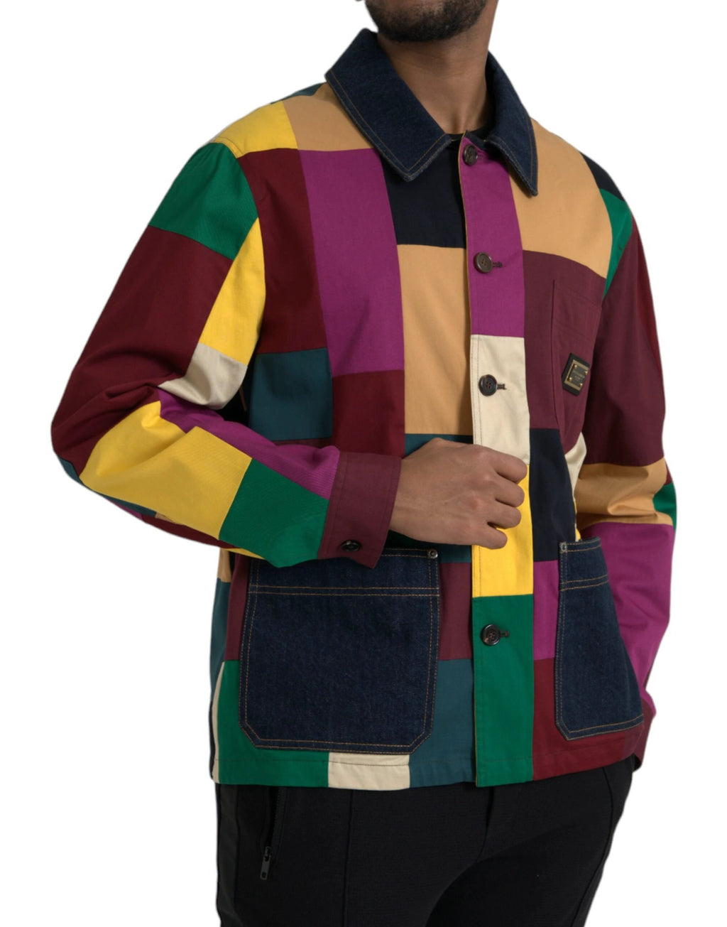 Dolce & Gabbana Multicolor Patchwork Cotton Collared Jacket by Dolce & Gabbana
