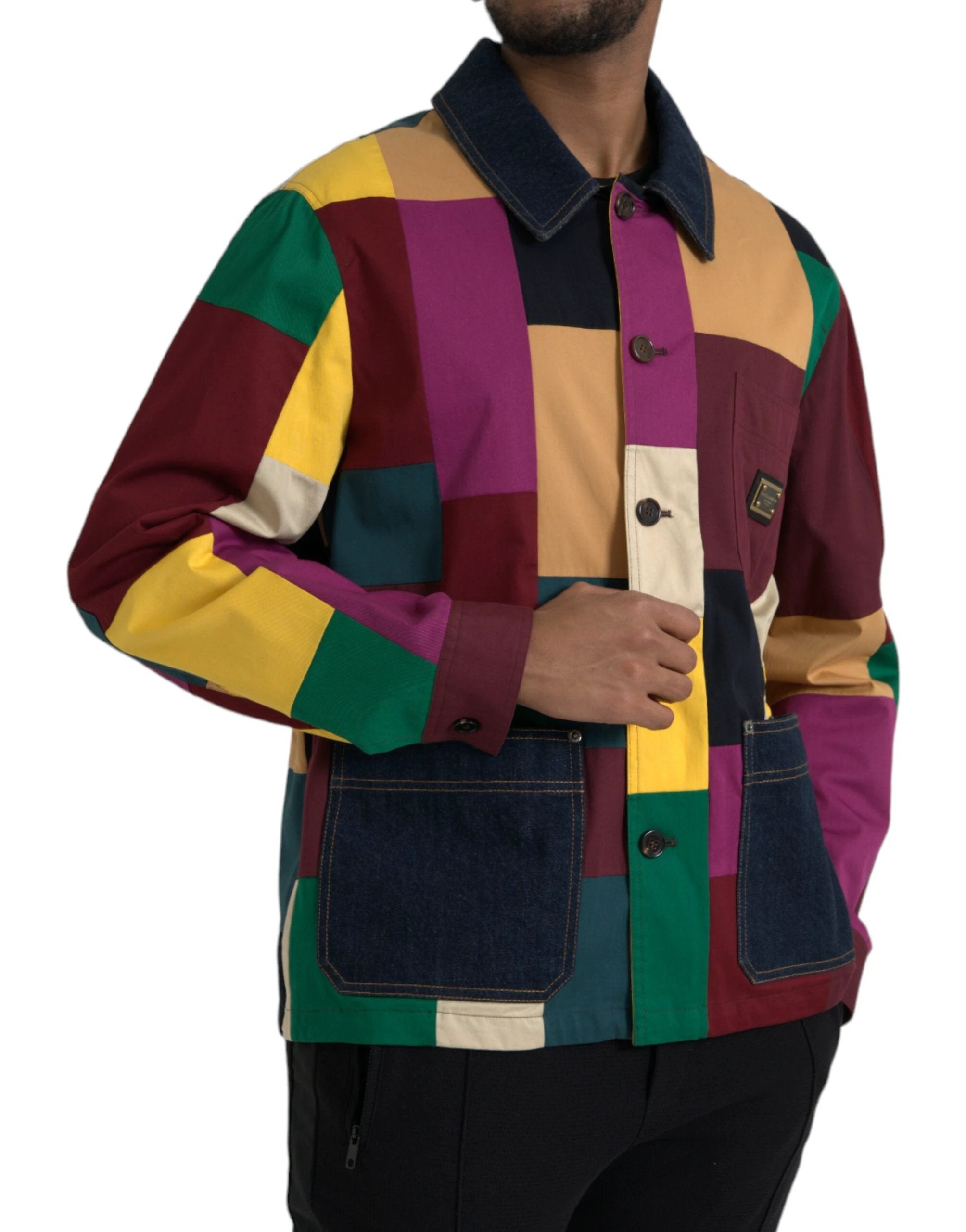 Dolce & Gabbana Multicolor Patchwork Cotton Collared Jacket by Dolce & Gabbana