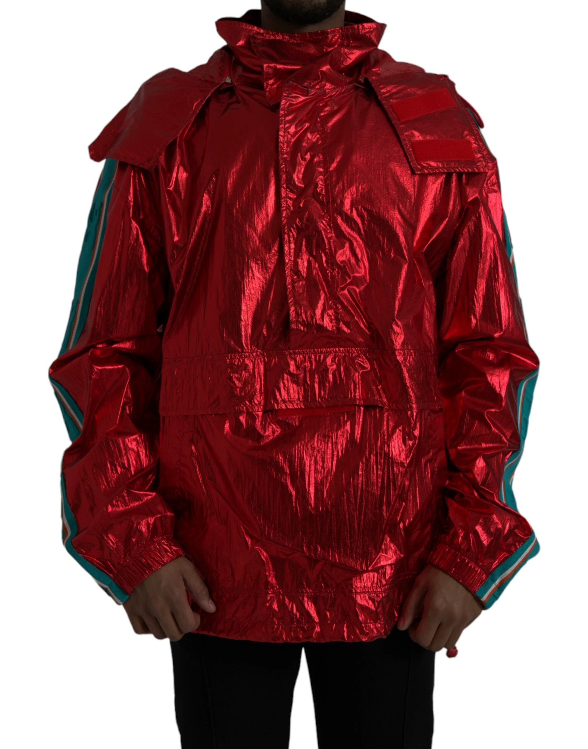 Dolce & Gabbana Red Nylon Hooded Pullover Sweatshirt Jacket by Dolce & Gabbana