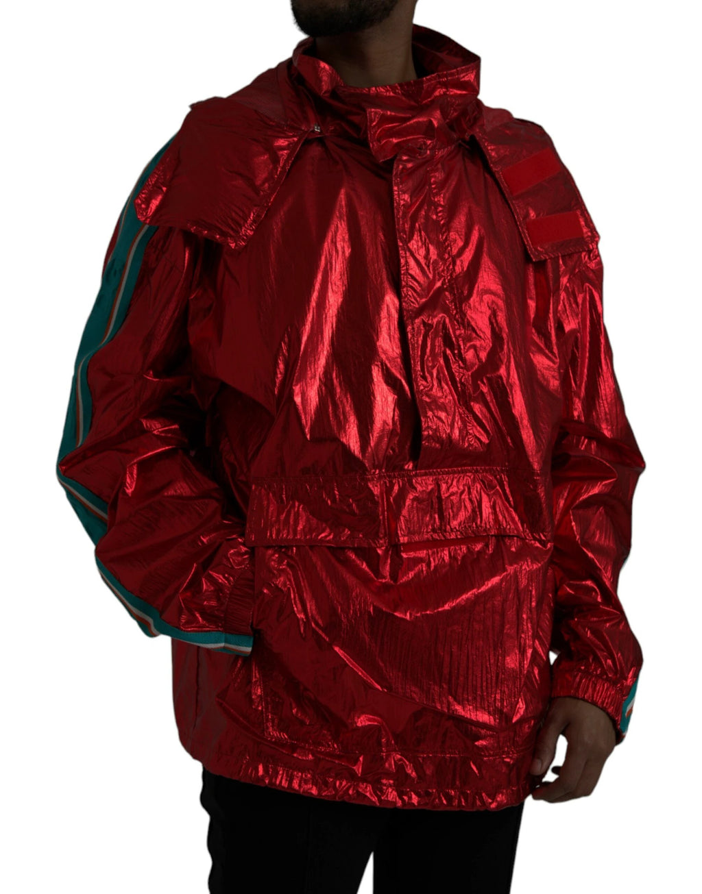 Dolce & Gabbana Red Nylon Hooded Pullover Sweatshirt Jacket by Dolce & Gabbana