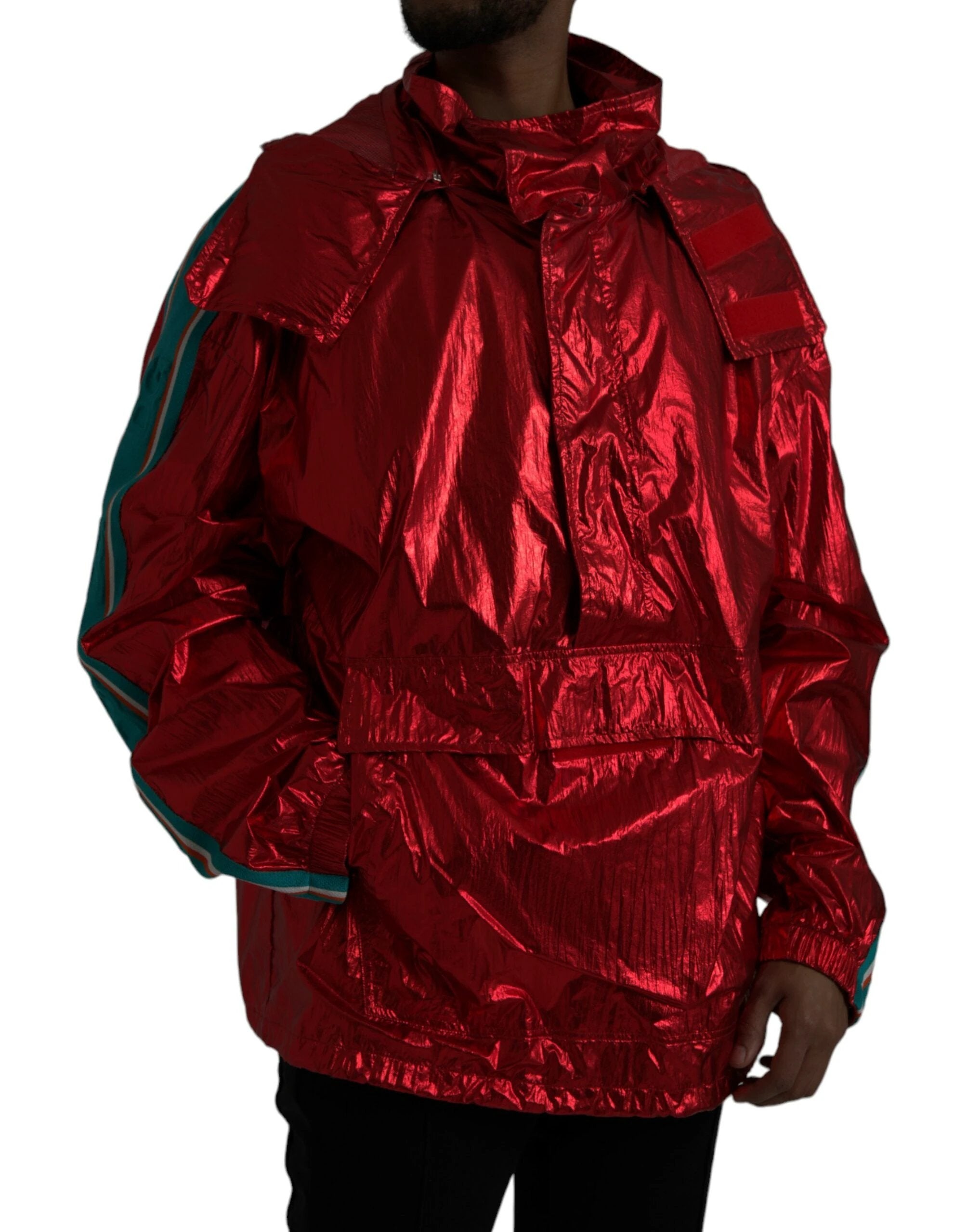 Dolce & Gabbana Red Nylon Hooded Pullover Sweatshirt Jacket by Dolce & Gabbana