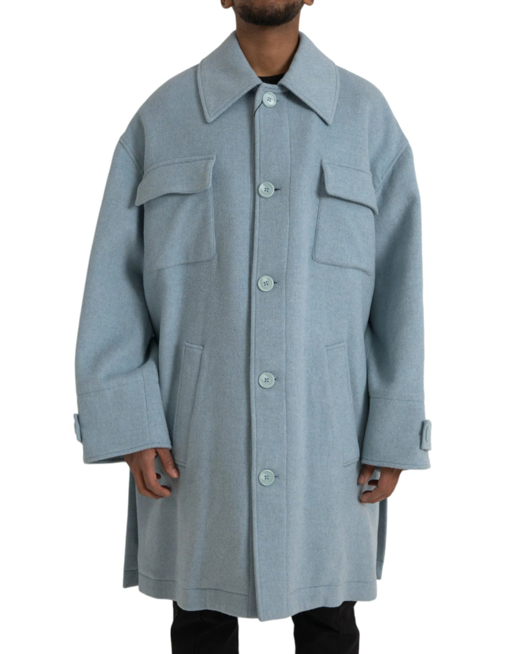 Dolce & Gabbana Light Blue Wool Button Trench Coat Jacket by Dolce & Gabbana