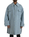 Dolce & Gabbana Light Blue Wool Button Trench Coat Jacket by Dolce & Gabbana
