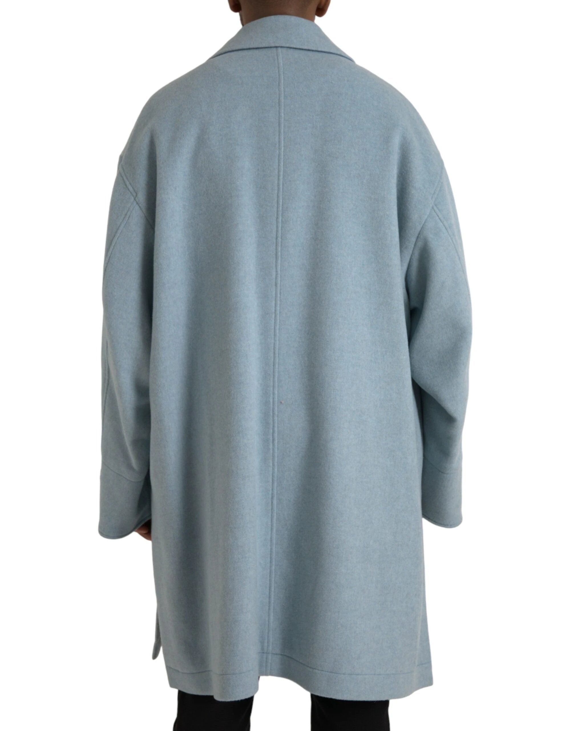 Dolce & Gabbana Light Blue Wool Button Trench Coat Jacket by Dolce & Gabbana