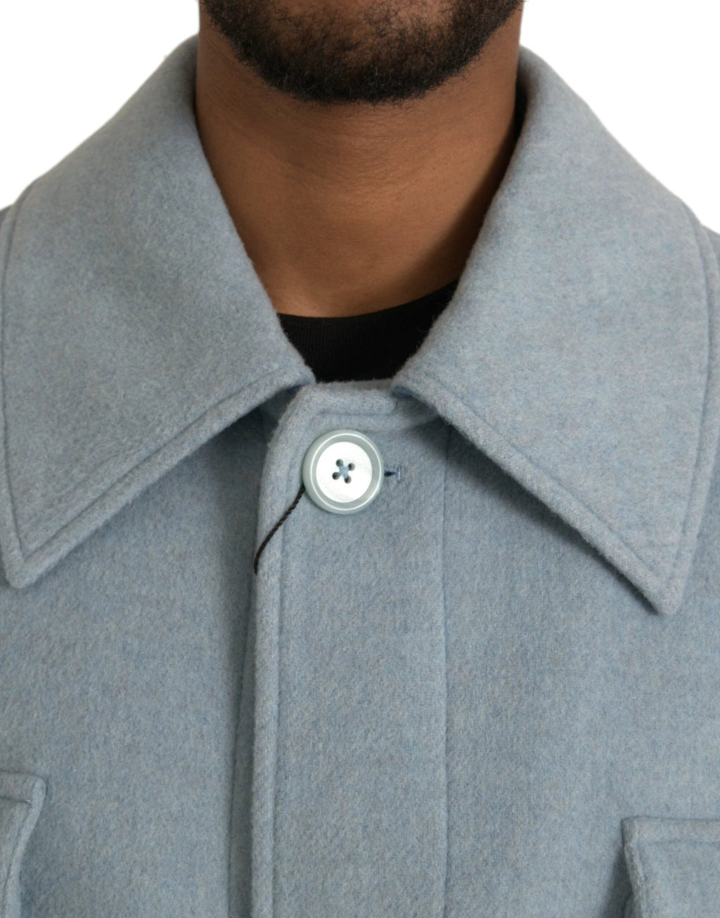 Dolce & Gabbana Light Blue Wool Button Trench Coat Jacket by Dolce & Gabbana