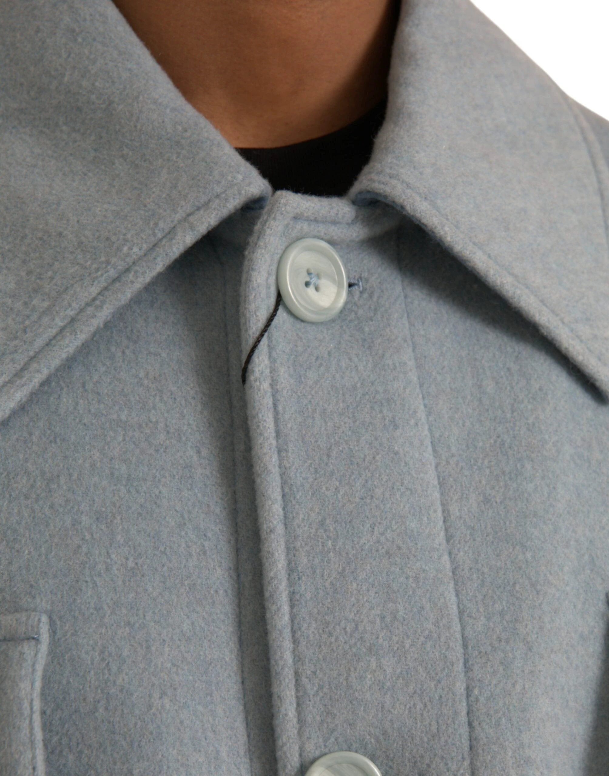 Dolce & Gabbana Light Blue Wool Button Trench Coat Jacket by Dolce & Gabbana