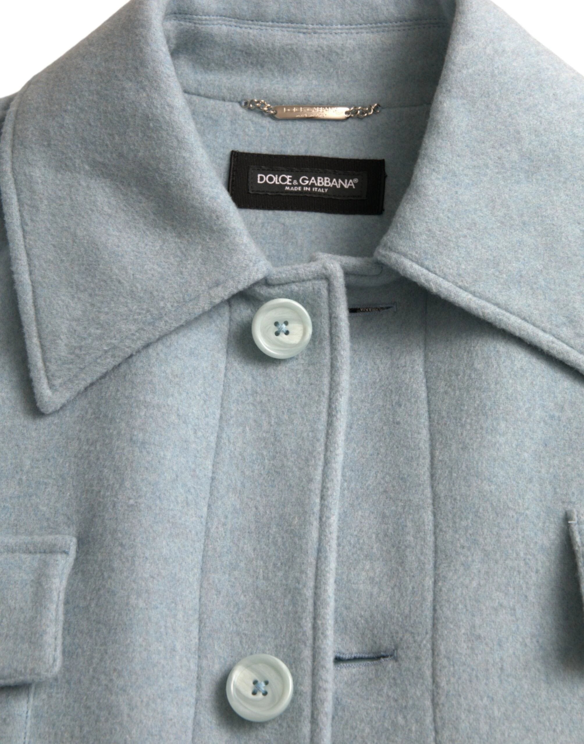 Dolce & Gabbana Light Blue Wool Button Trench Coat Jacket by Dolce & Gabbana