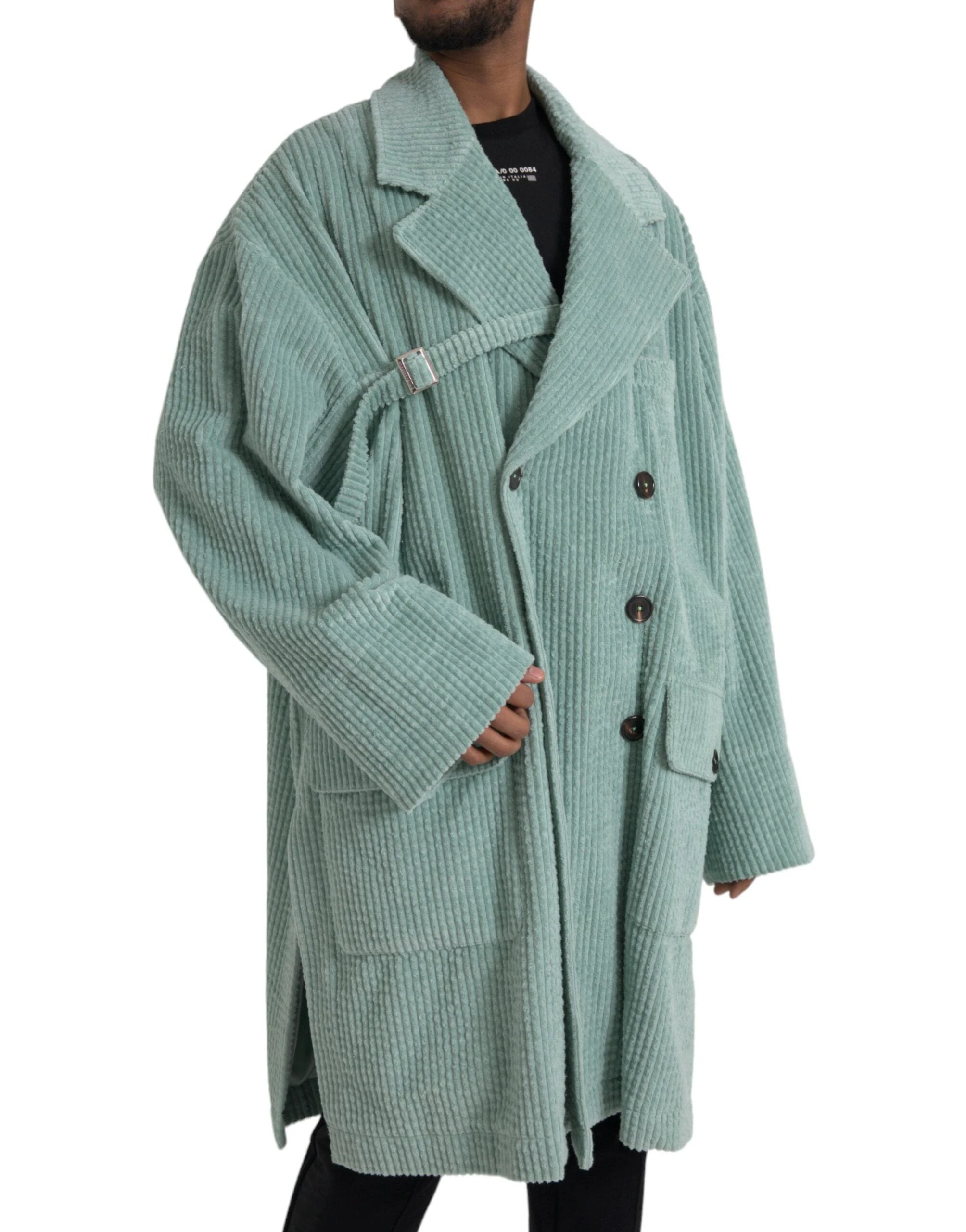 Dolce & Gabbana Blue Double Breasted Corduroy Cotton Jacket by Dolce & Gabbana
