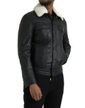 Dolce & Gabbana Black Leather Fur Collar Biker Coat Jacket by Dolce & Gabbana