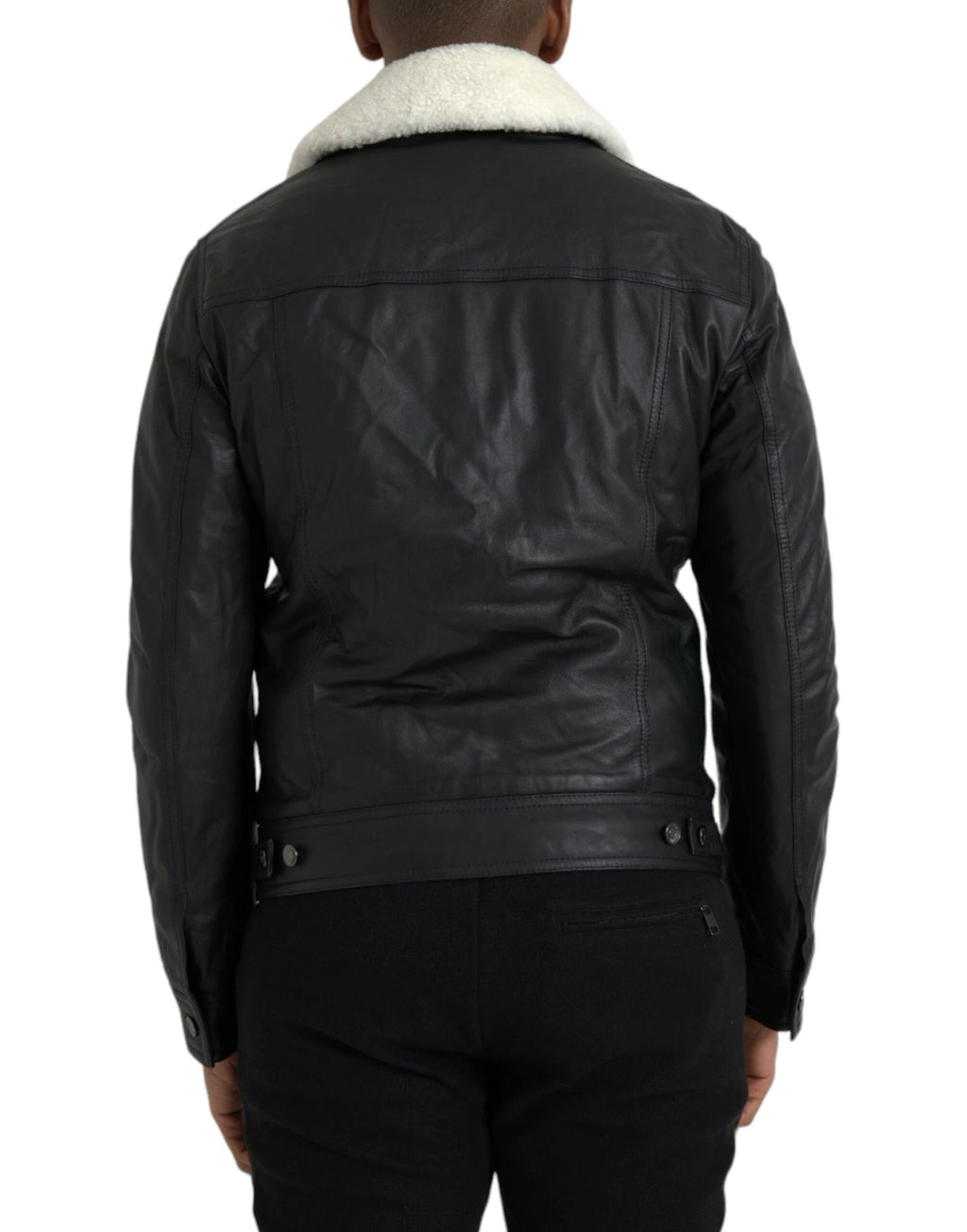Dolce & Gabbana Black Leather Fur Collar Biker Coat Jacket by Dolce & Gabbana