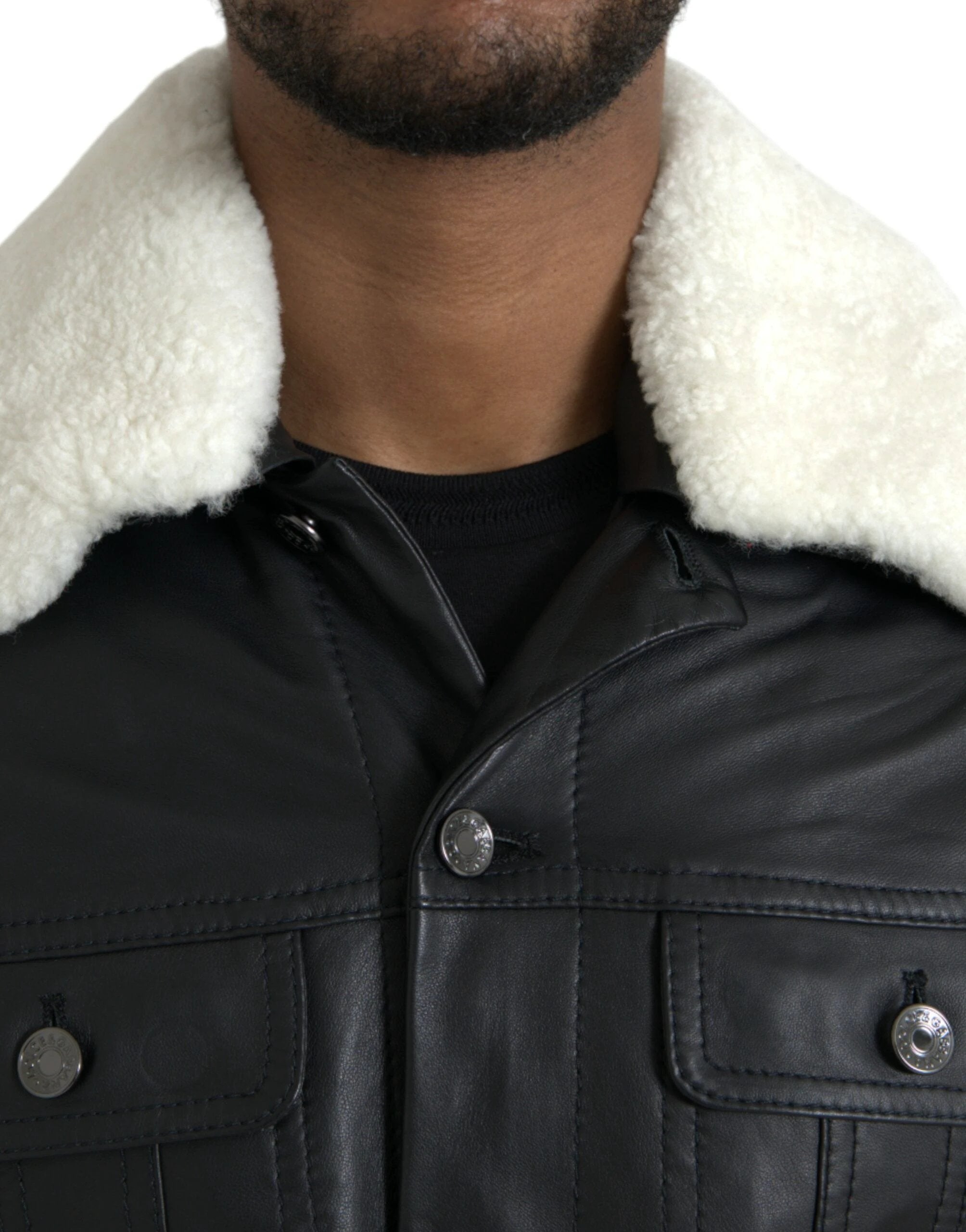 Dolce & Gabbana Black Leather Fur Collar Biker Coat Jacket by Dolce & Gabbana