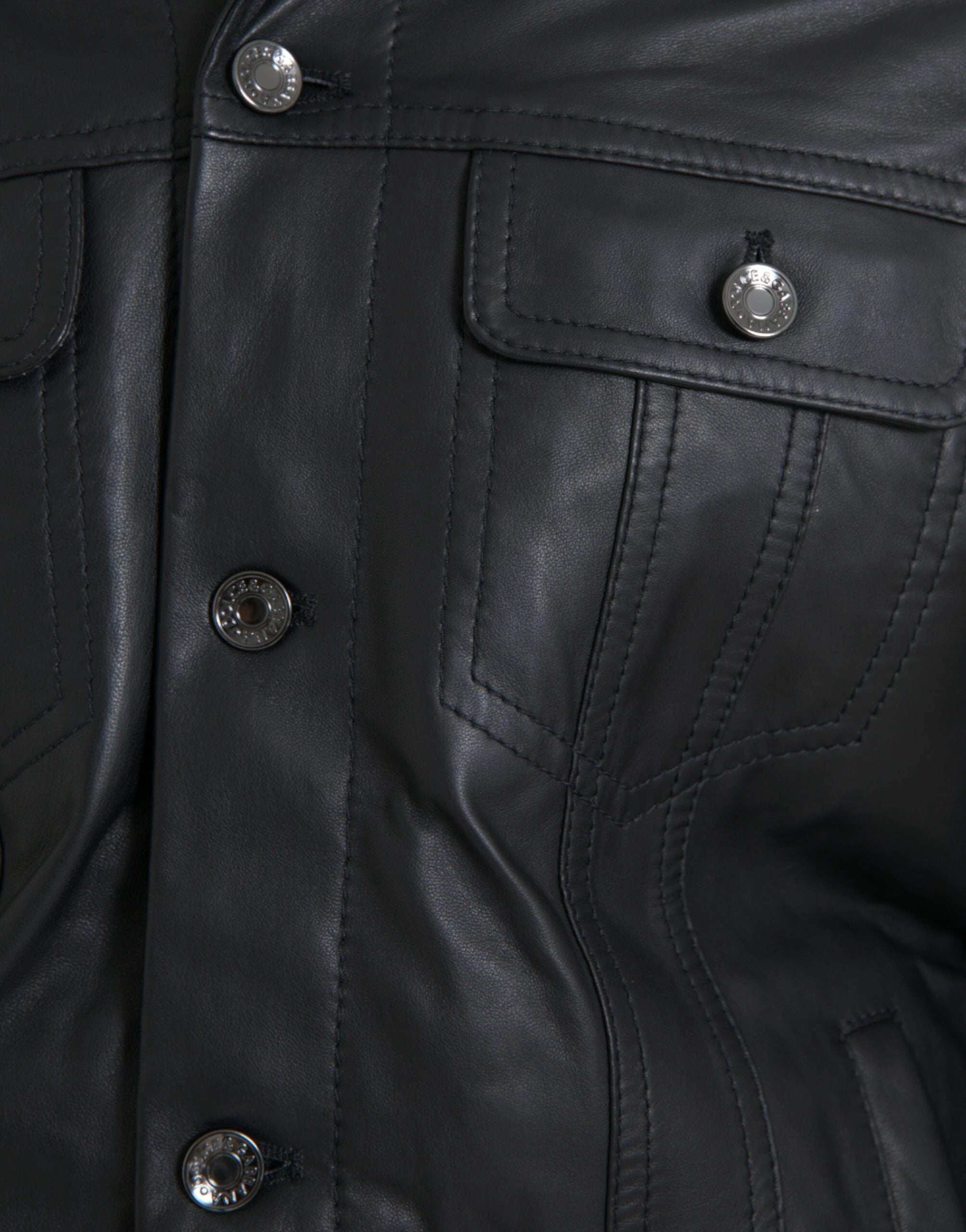 Dolce & Gabbana Black Leather Fur Collar Biker Coat Jacket by Dolce & Gabbana