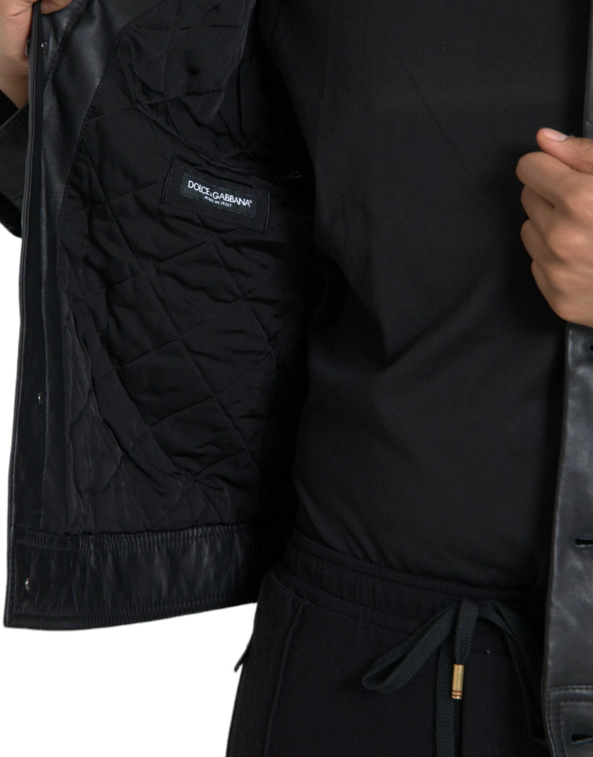 Dolce & Gabbana Black Leather Fur Collar Biker Coat Jacket by Dolce & Gabbana