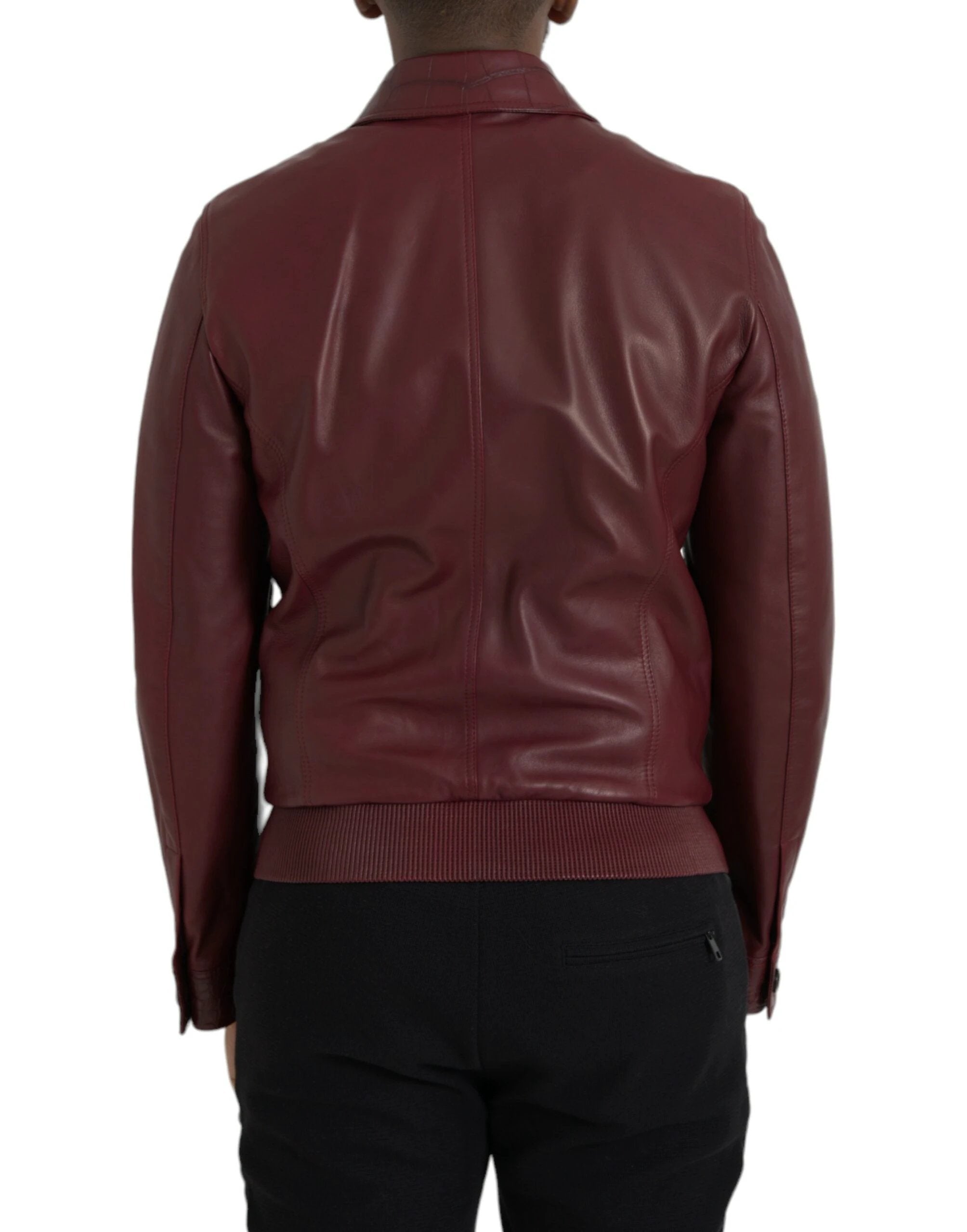 Dolce & Gabbana Maroon Exotic Leather Zip Biker Coat Jacket by Dolce & Gabbana