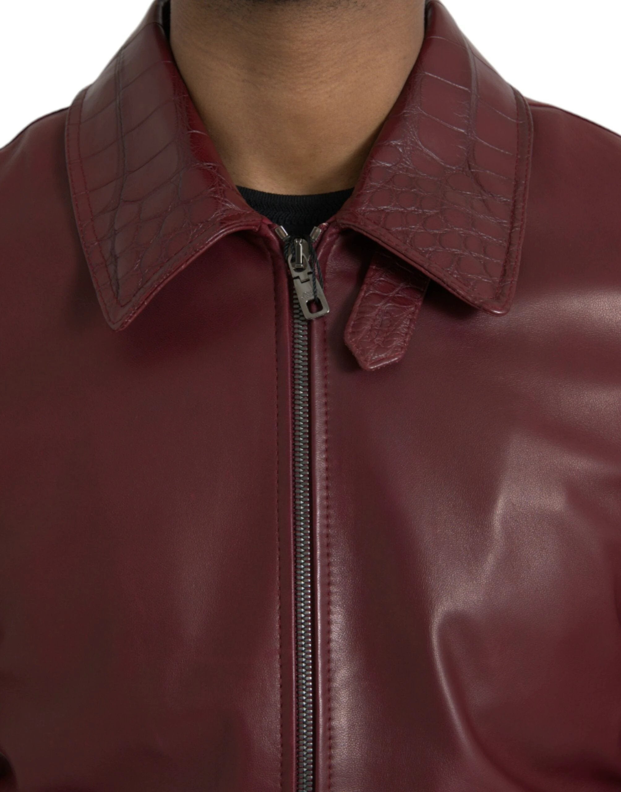 Dolce & Gabbana Maroon Exotic Leather Zip Biker Coat Jacket by Dolce & Gabbana