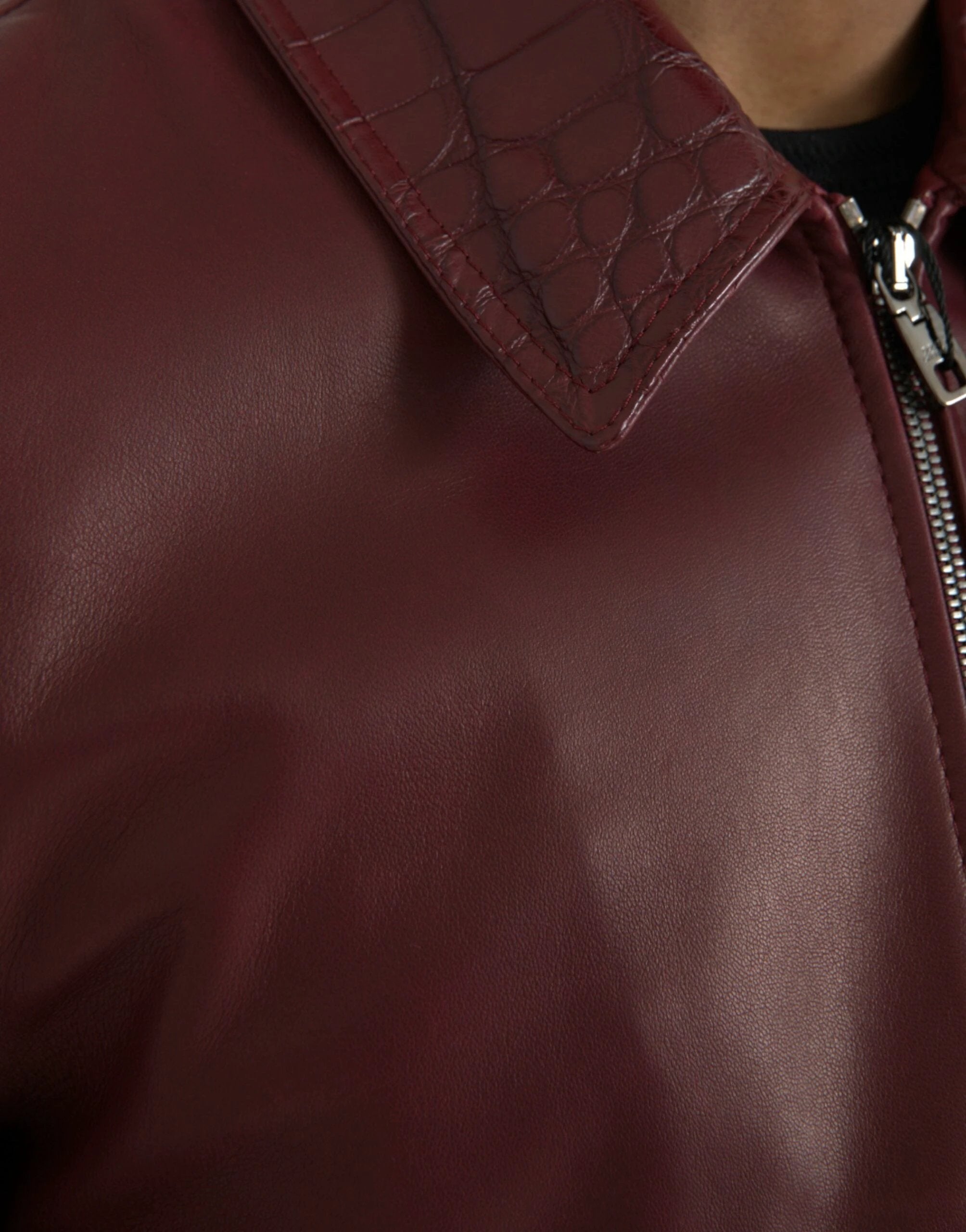 Dolce & Gabbana Maroon Exotic Leather Zip Biker Coat Jacket by Dolce & Gabbana