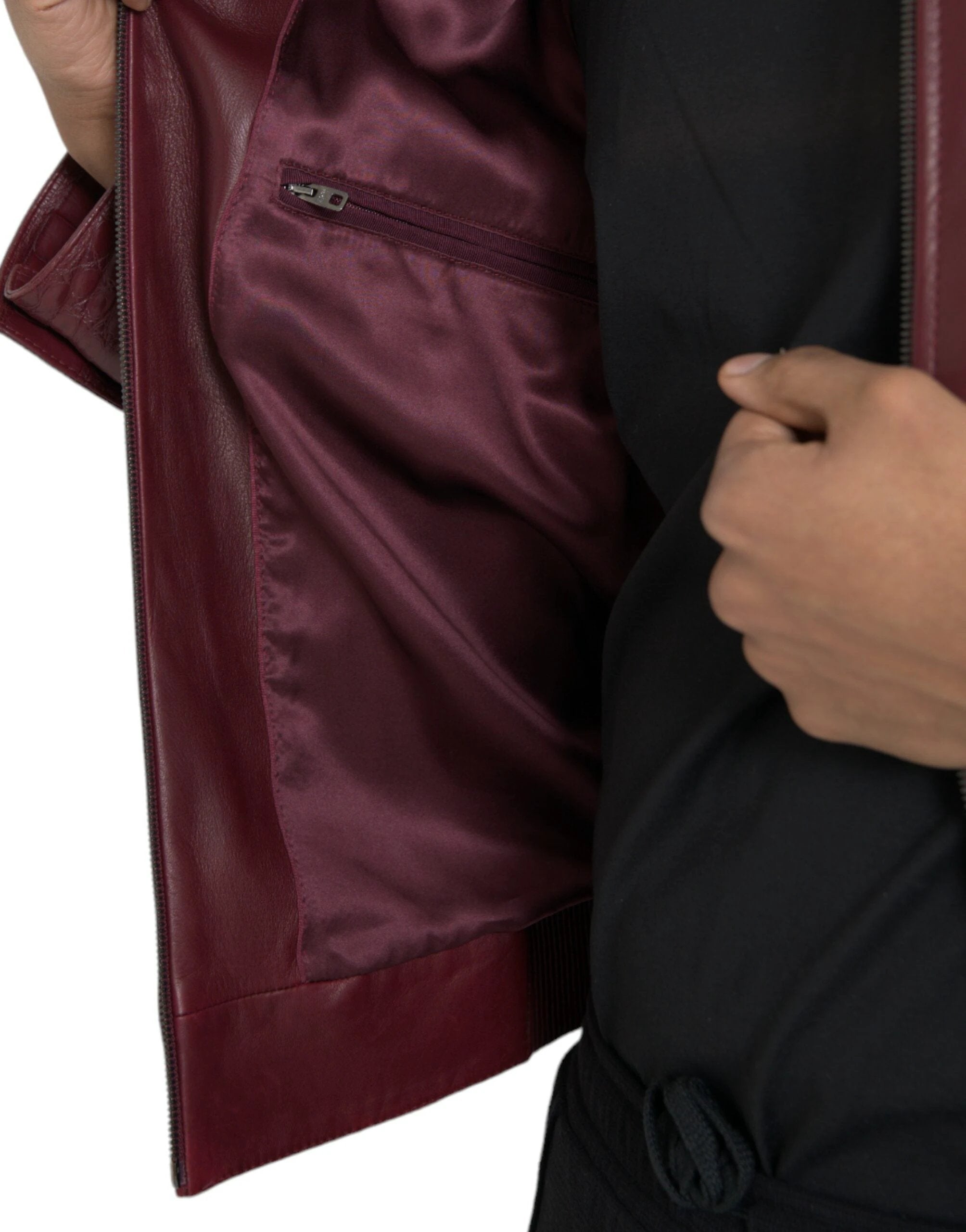 Dolce & Gabbana Maroon Exotic Leather Zip Biker Coat Jacket by Dolce & Gabbana