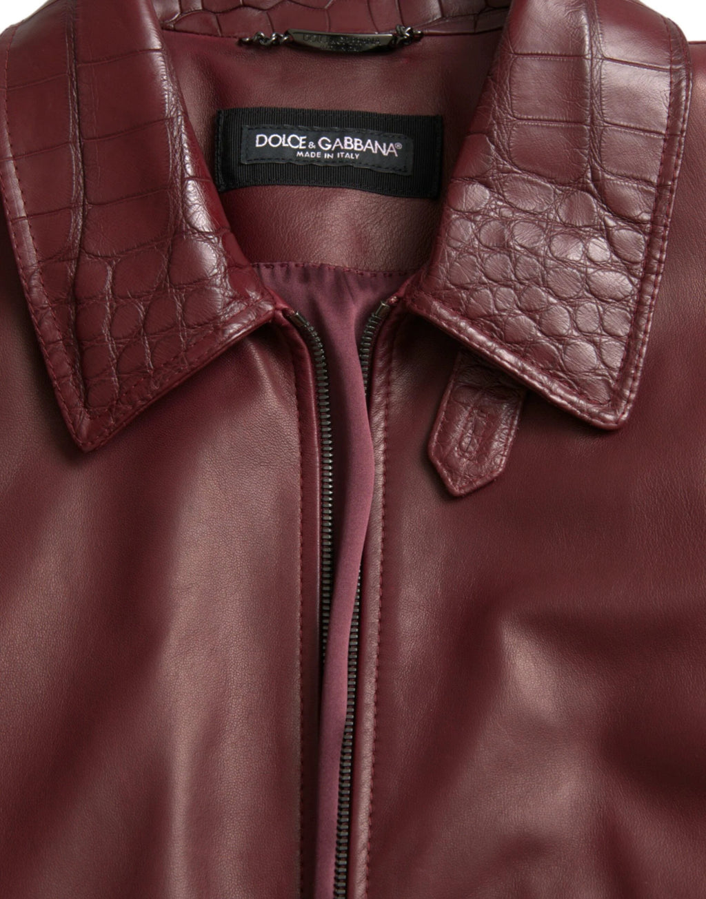 Dolce & Gabbana Maroon Exotic Leather Zip Biker Coat Jacket by Dolce & Gabbana