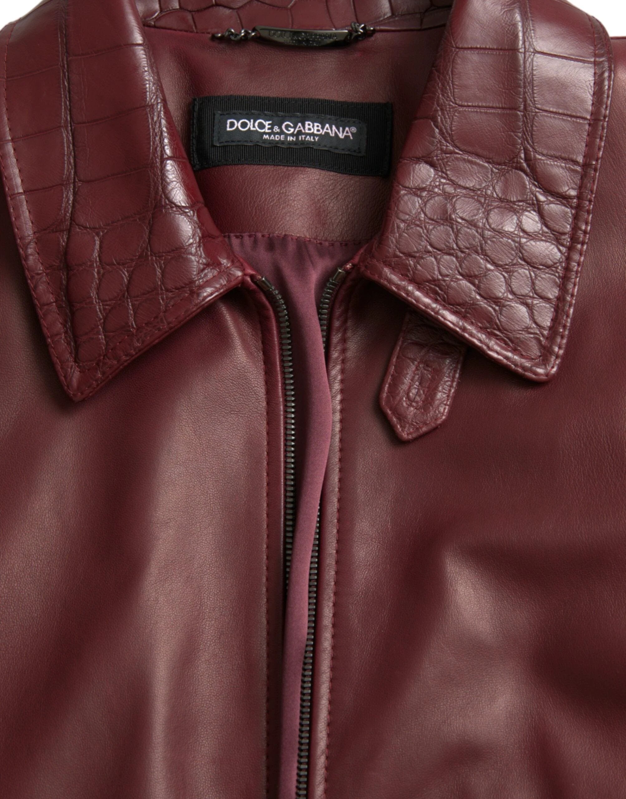Dolce & Gabbana Maroon Exotic Leather Zip Biker Coat Jacket by Dolce & Gabbana