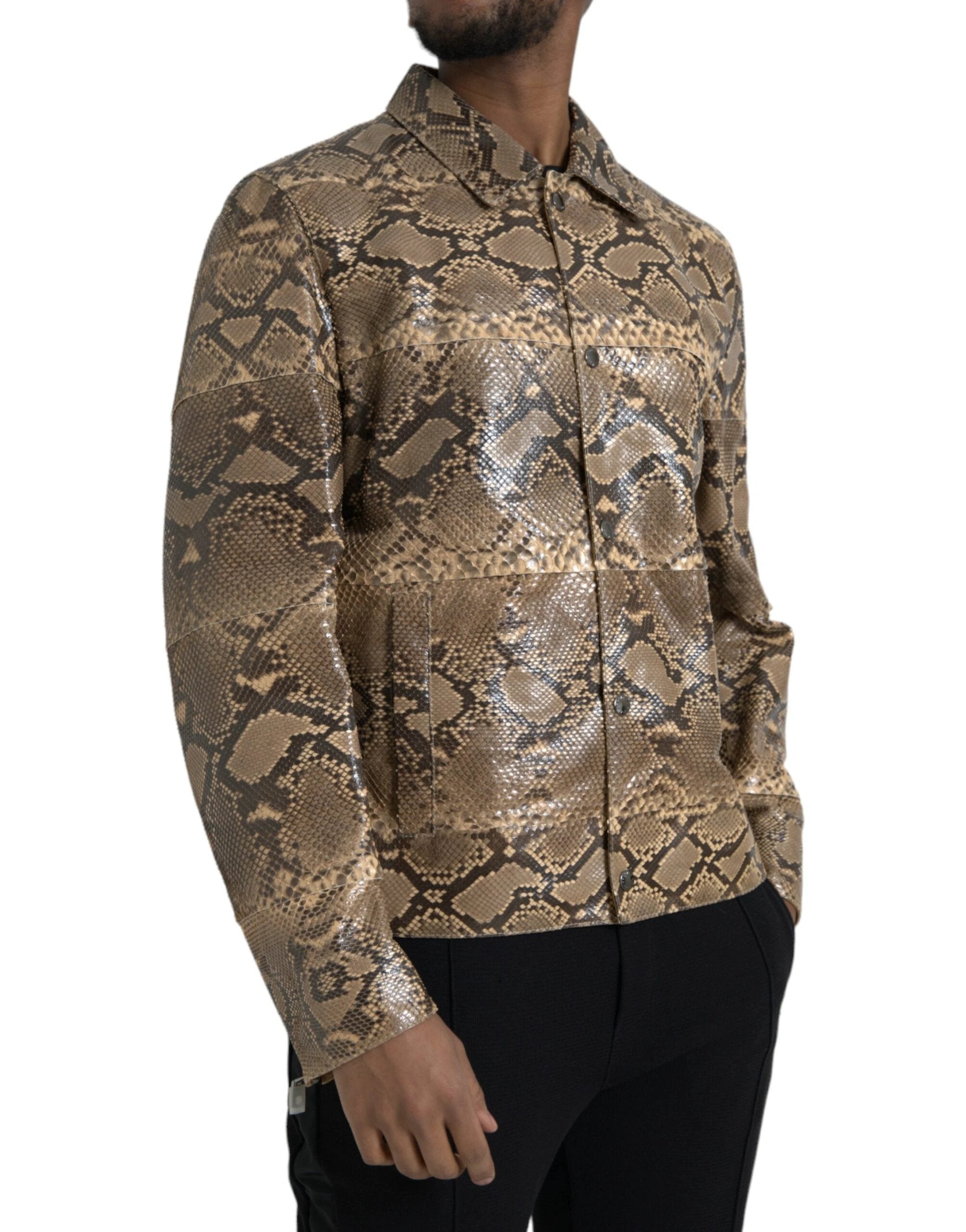 Dolce & Gabbana Beige Exotic Leather Biker Blouson Jacket by Dolce & Gabbana