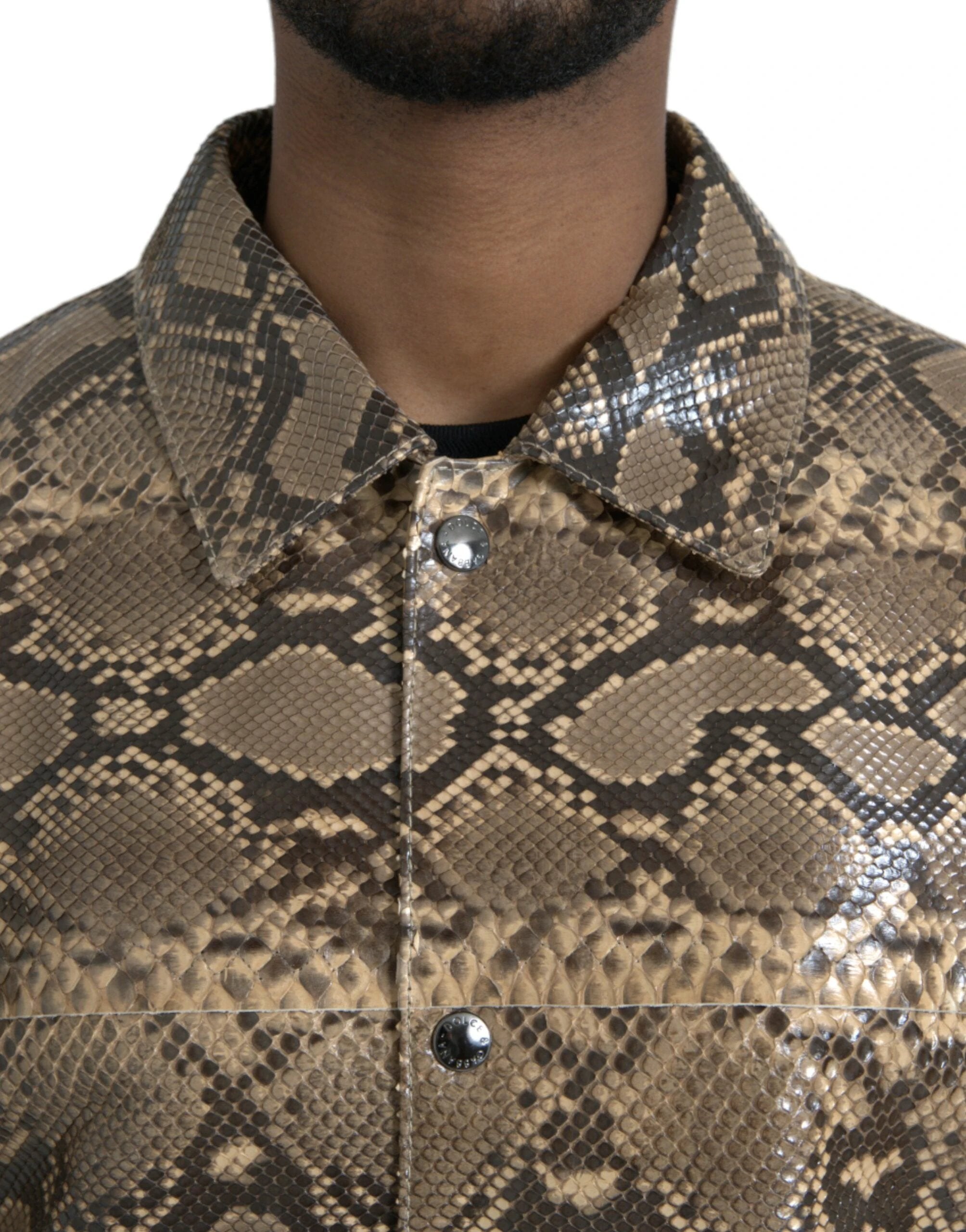 Dolce & Gabbana Beige Exotic Leather Biker Blouson Jacket by Dolce & Gabbana