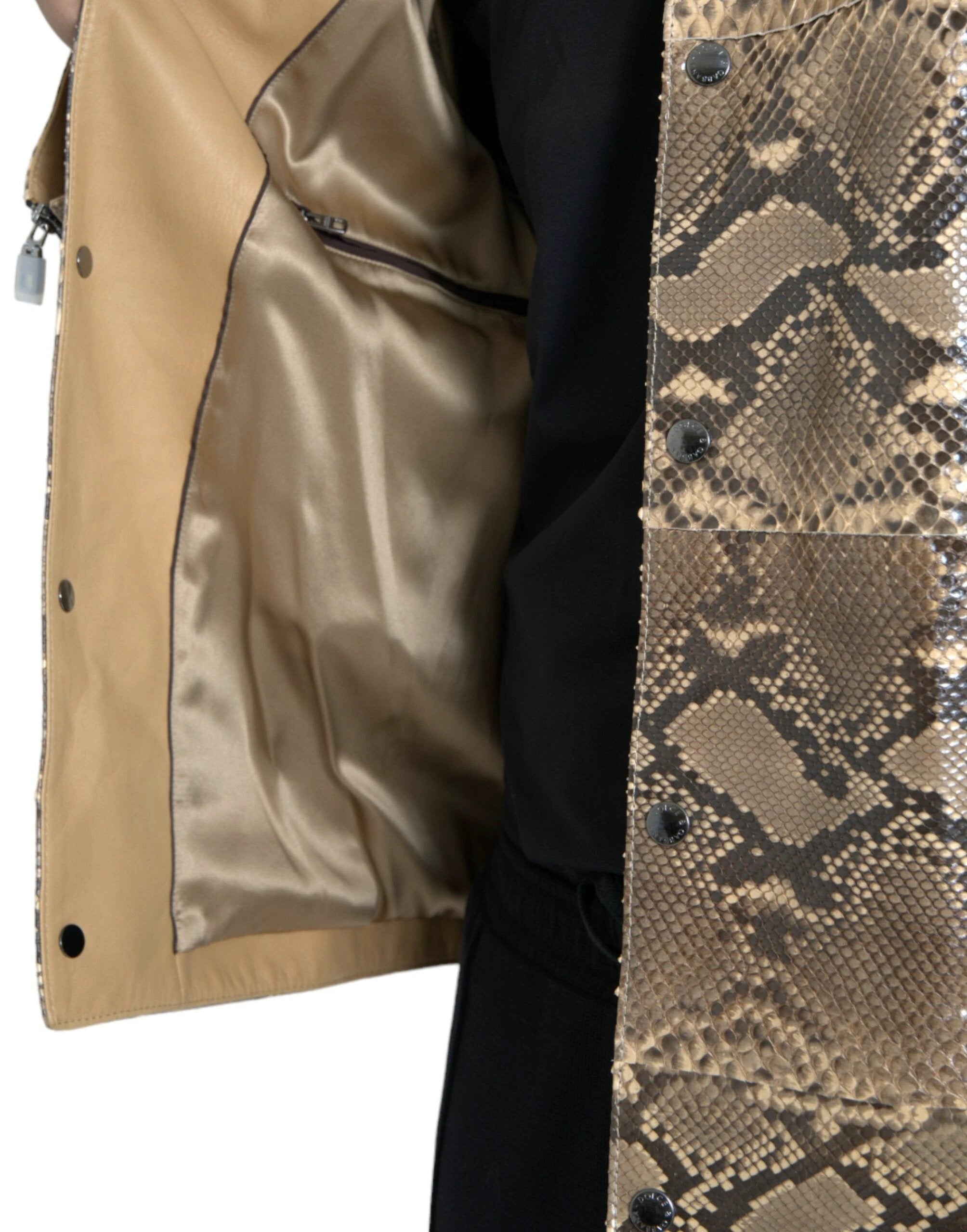 Dolce & Gabbana Beige Exotic Leather Biker Blouson Jacket by Dolce & Gabbana