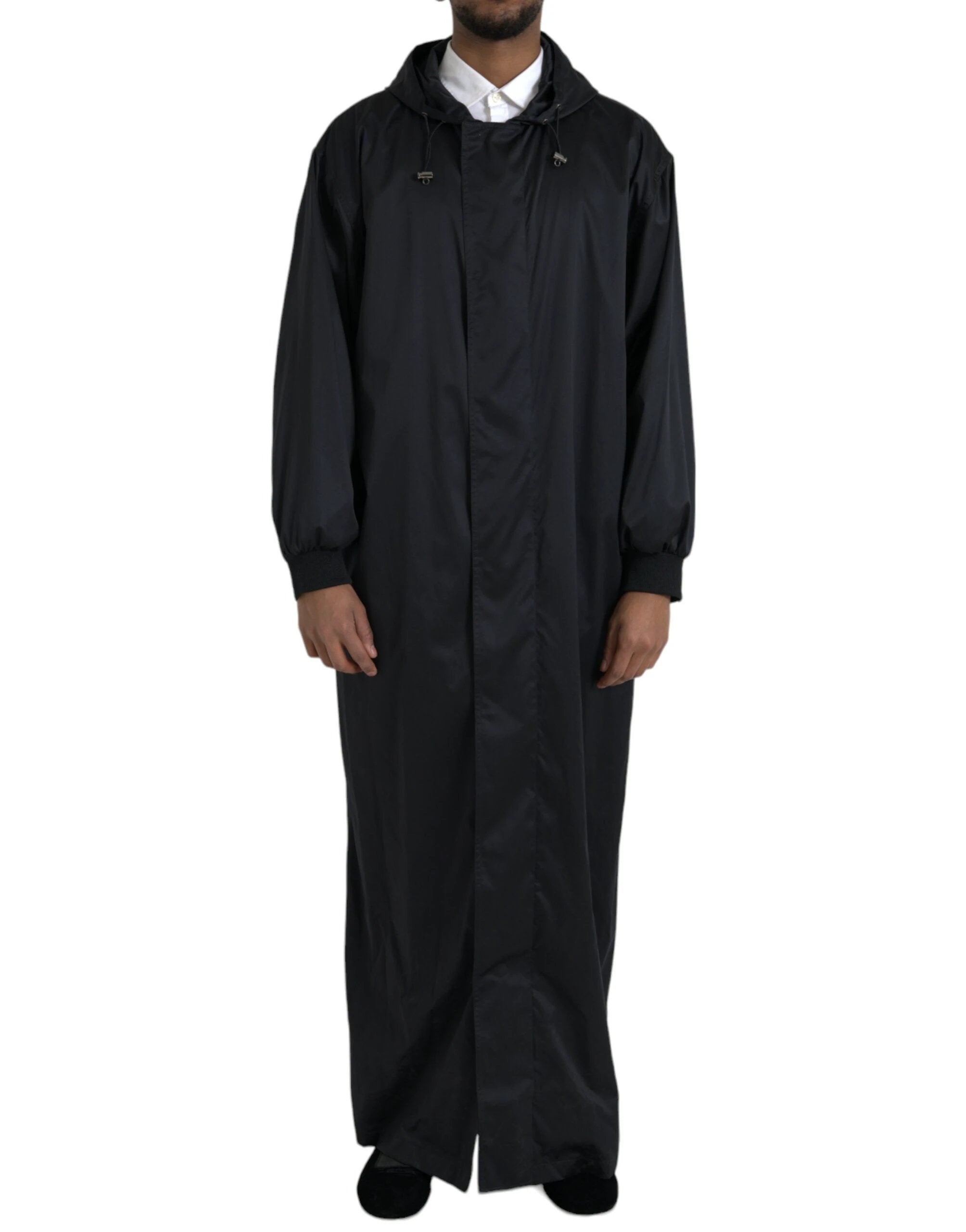 Dolce & Gabbana Black Polyester Hooded Long Windbreaker Jacket by Dolce & Gabbana