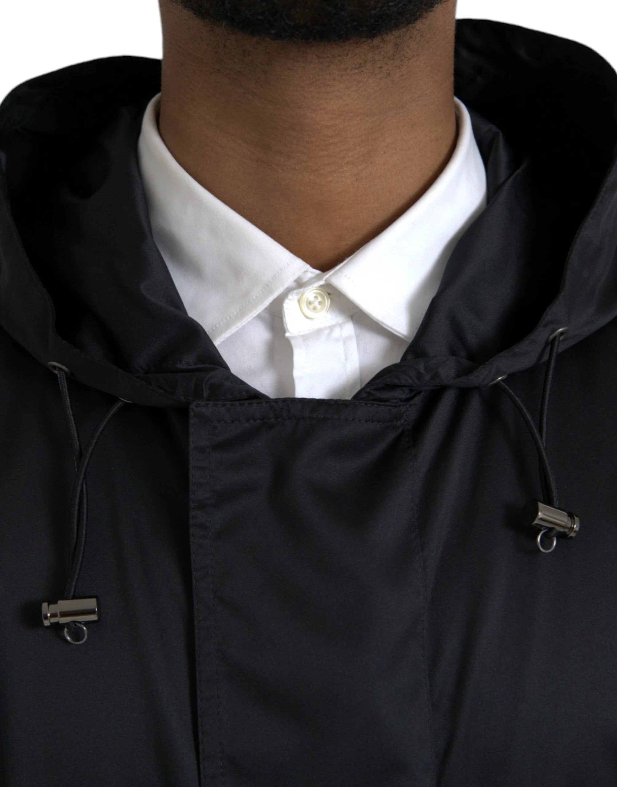 Dolce & Gabbana Black Polyester Hooded Long Windbreaker Jacket by Dolce & Gabbana
