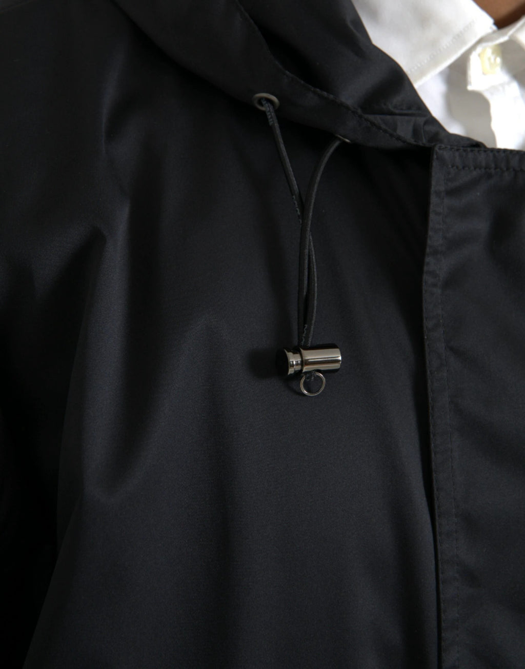 Dolce & Gabbana Black Polyester Hooded Long Windbreaker Jacket by Dolce & Gabbana