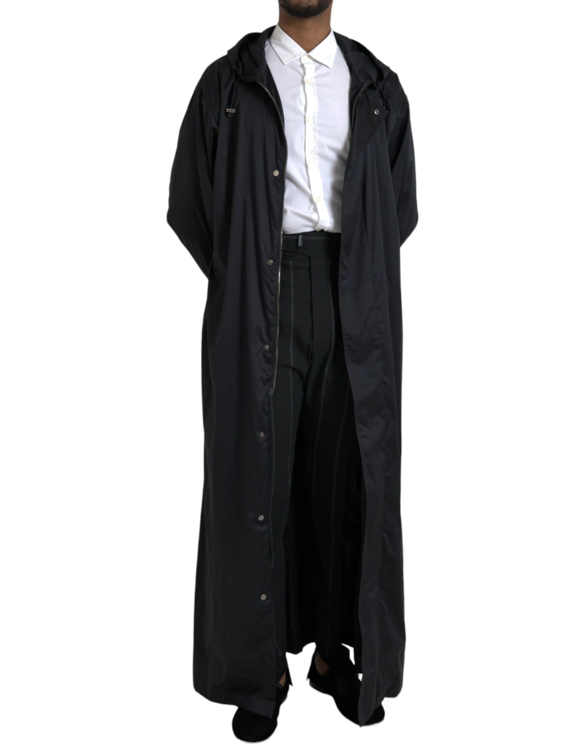 Dolce & Gabbana Black Polyester Hooded Long Windbreaker Jacket by Dolce & Gabbana