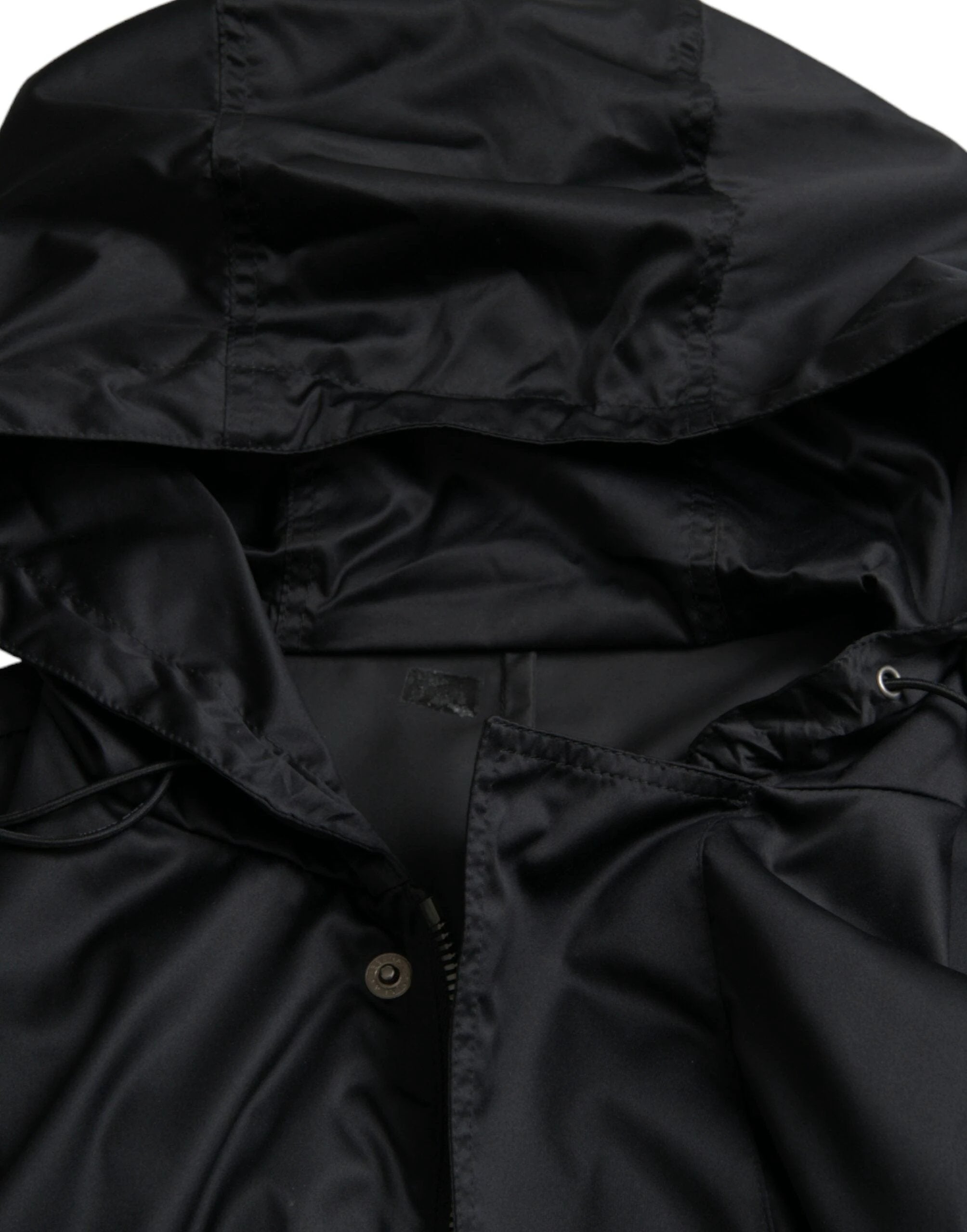 Dolce & Gabbana Black Polyester Hooded Long Windbreaker Jacket by Dolce & Gabbana