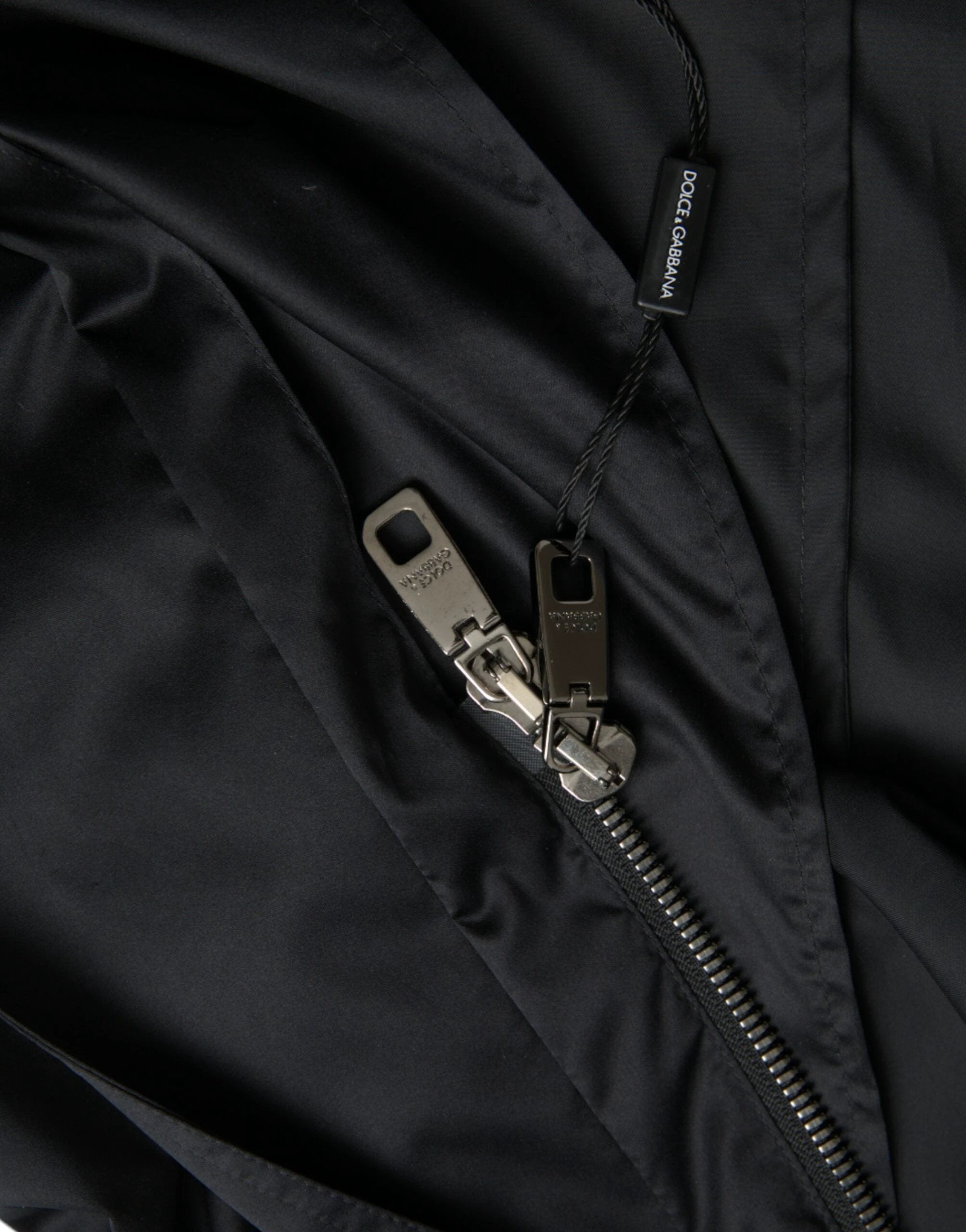 Dolce & Gabbana Black Polyester Hooded Long Windbreaker Jacket by Dolce & Gabbana