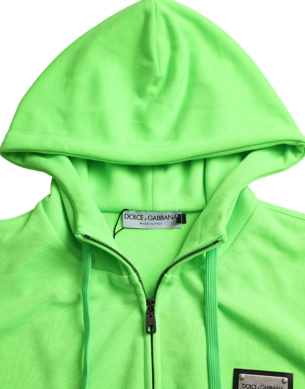 Dolce & Gabbana Neon Green Hooded Full Zip Top Sweater by Dolce & Gabbana