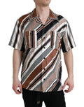 Dolce & Gabbana Brown White Silk Striped Short Sleeve Shirt by Dolce & Gabbana