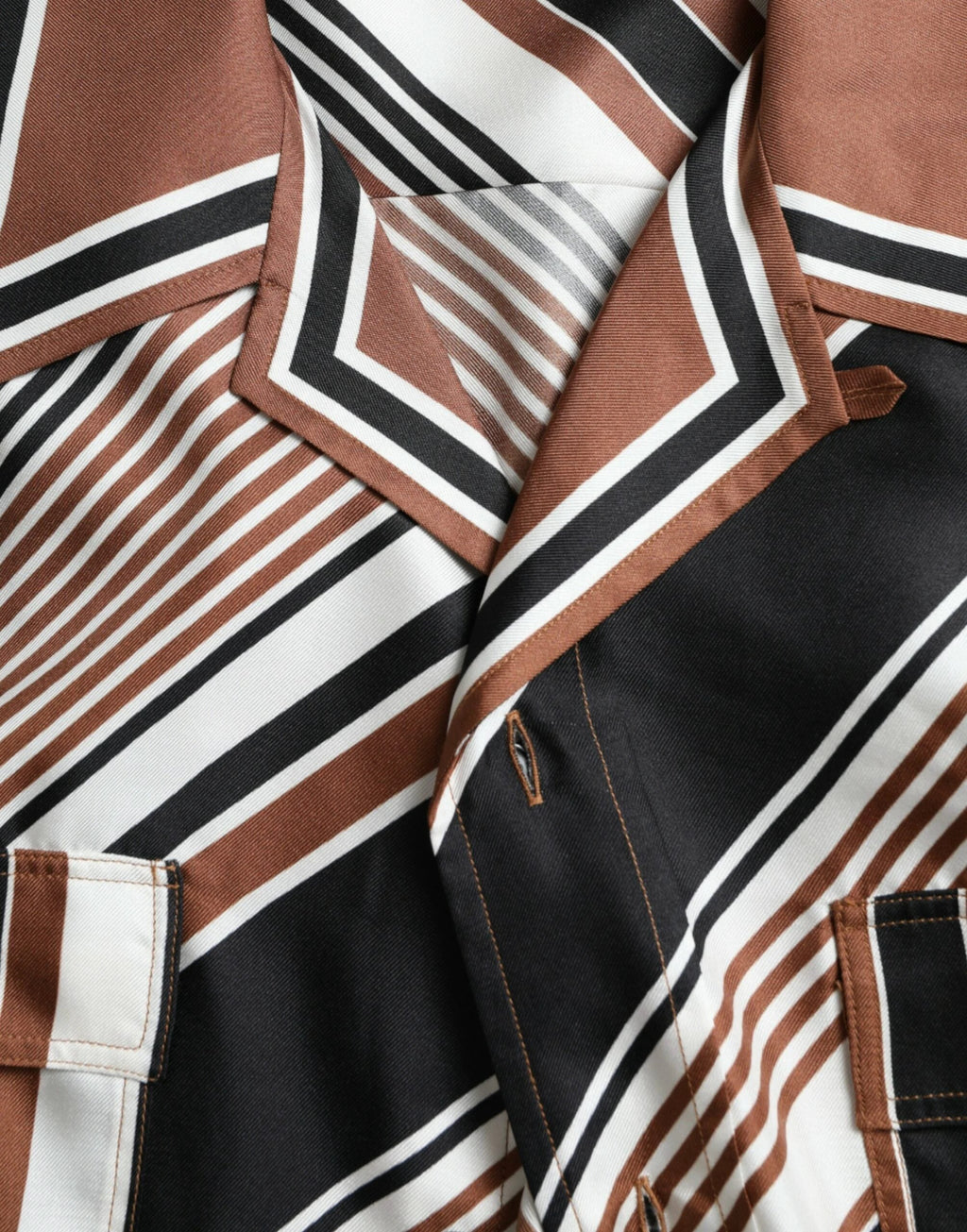 Dolce & Gabbana Brown White Silk Striped Short Sleeve Shirt by Dolce & Gabbana