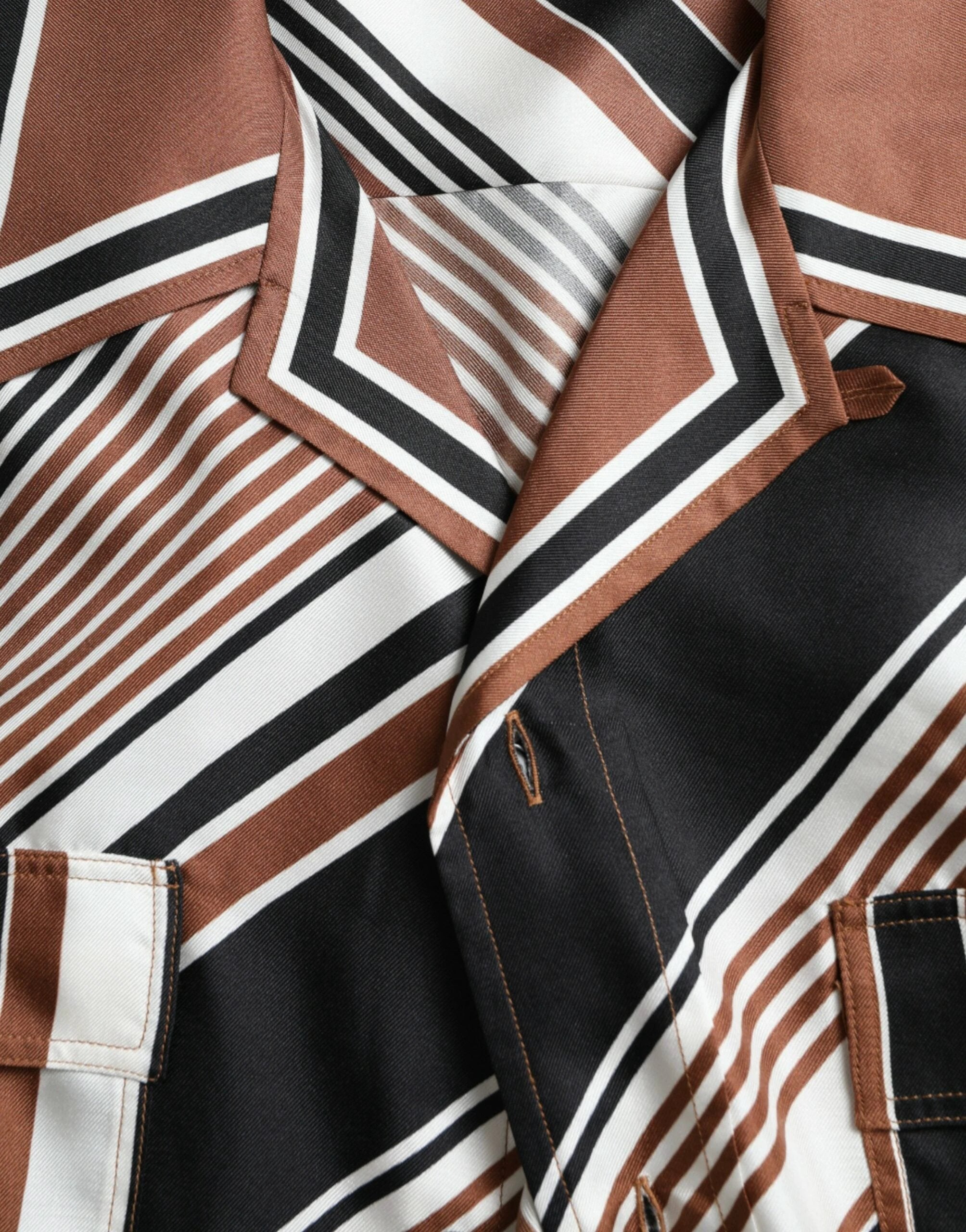 Dolce & Gabbana Brown White Silk Striped Short Sleeve Shirt by Dolce & Gabbana