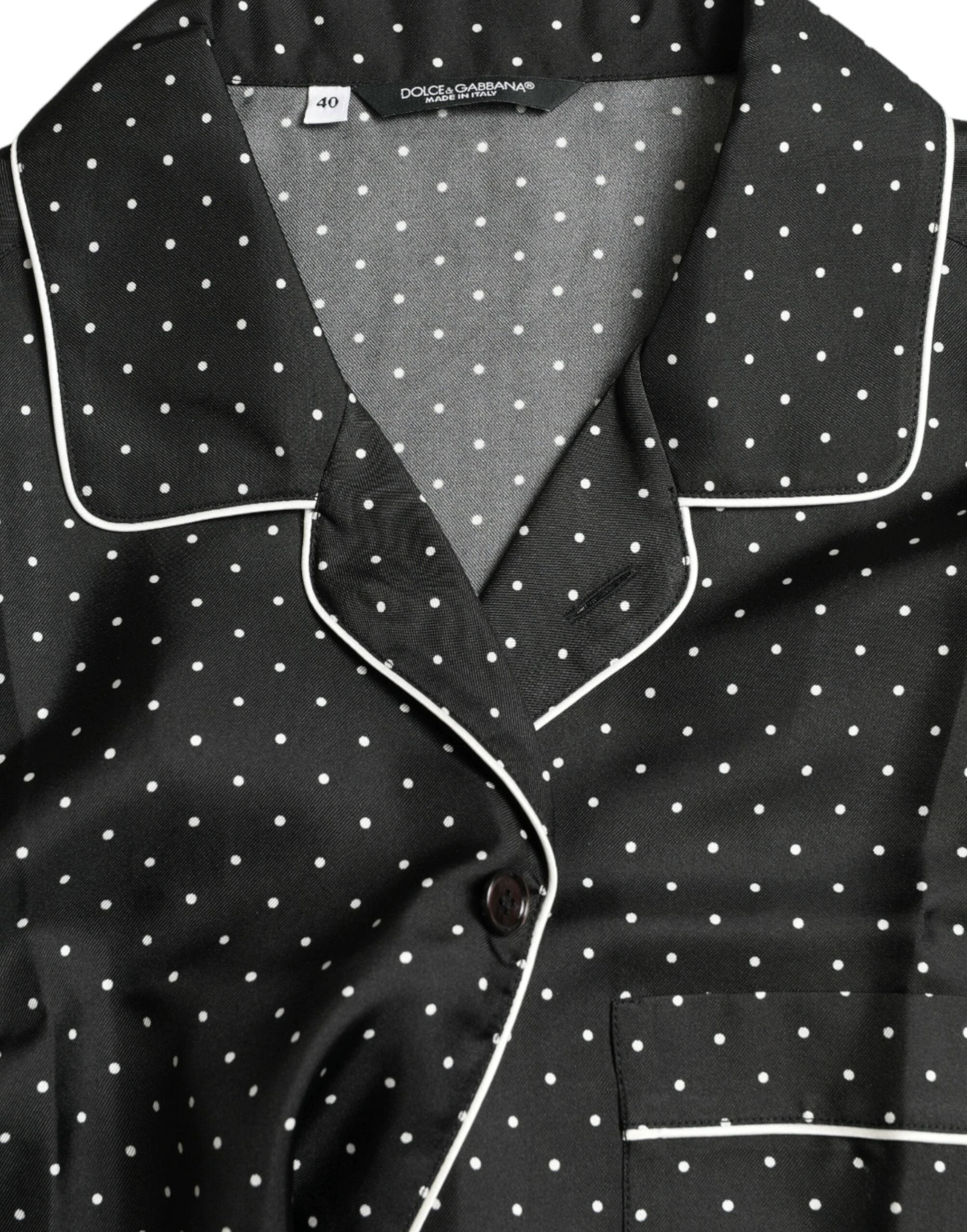 Dolce & Gabbana Black Polka Dot Silk Long Sleeve Shirt by Dolce & Gabbana