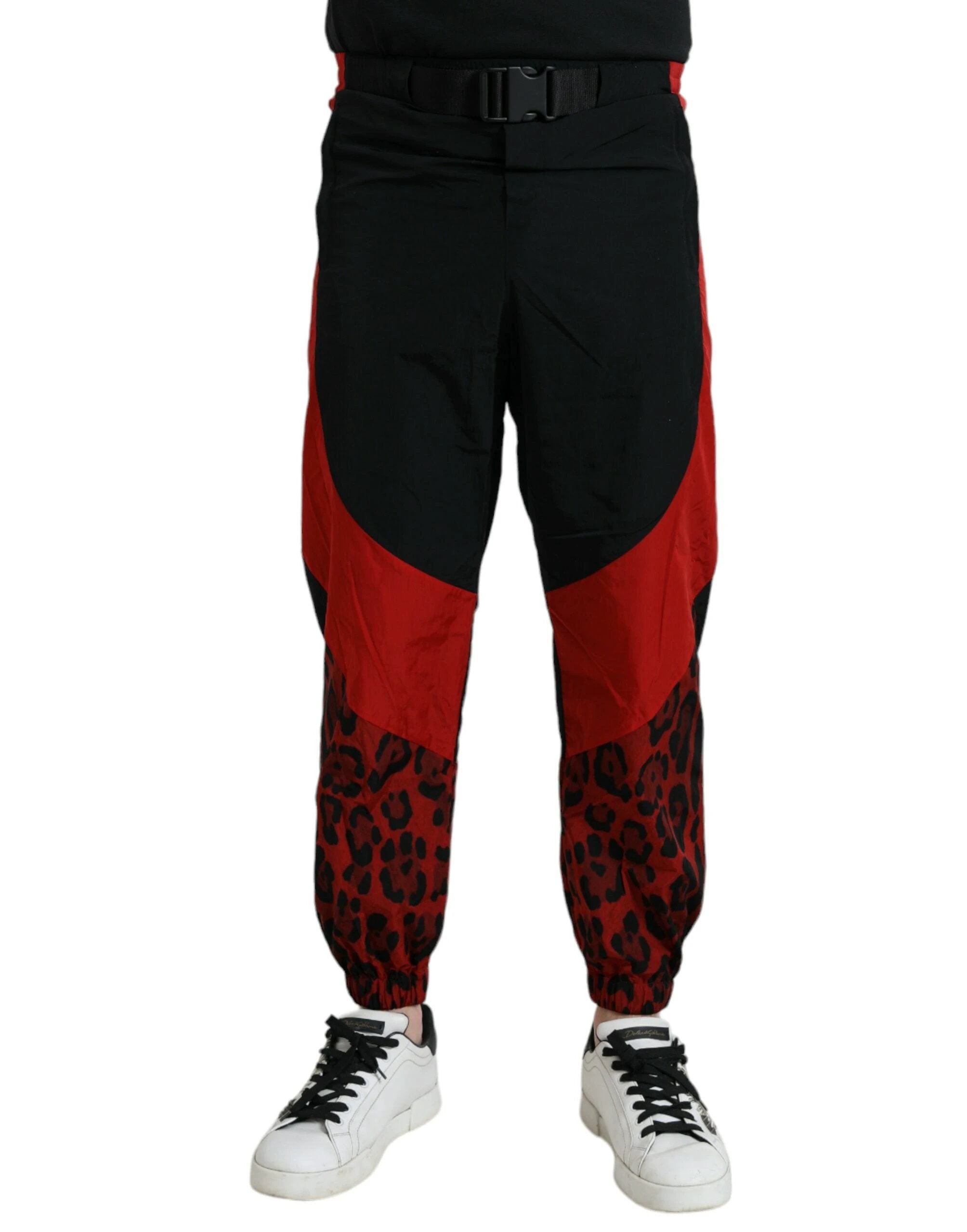 Dolce & Gabbana Black Red Leopard Print Nylon Jogger Pants by Dolce & Gabbana