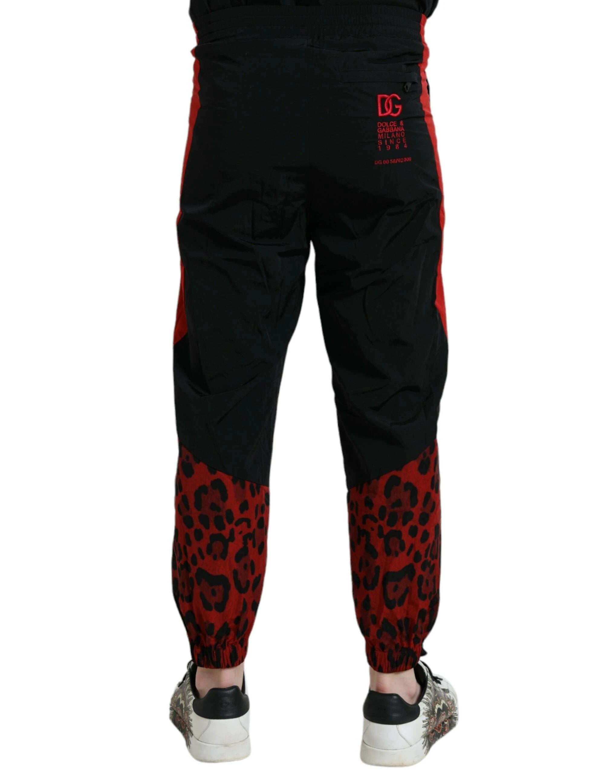 Dolce & Gabbana Black Red Leopard Print Nylon Jogger Pants by Dolce & Gabbana