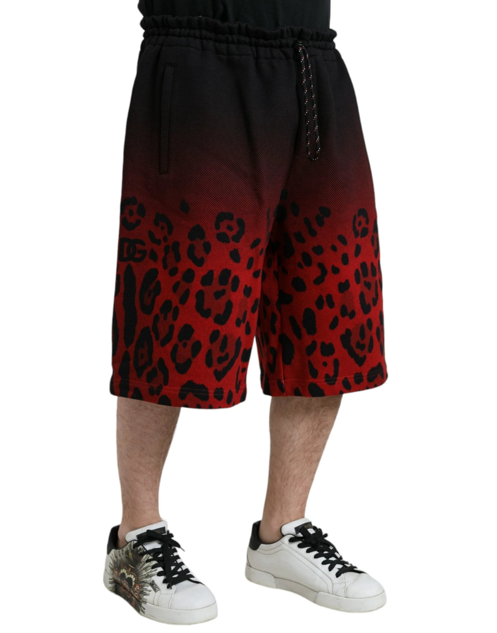 Dolce & Gabbana Red Leopard Print Cotton Bermuda Shorts by Dolce & Gabbana