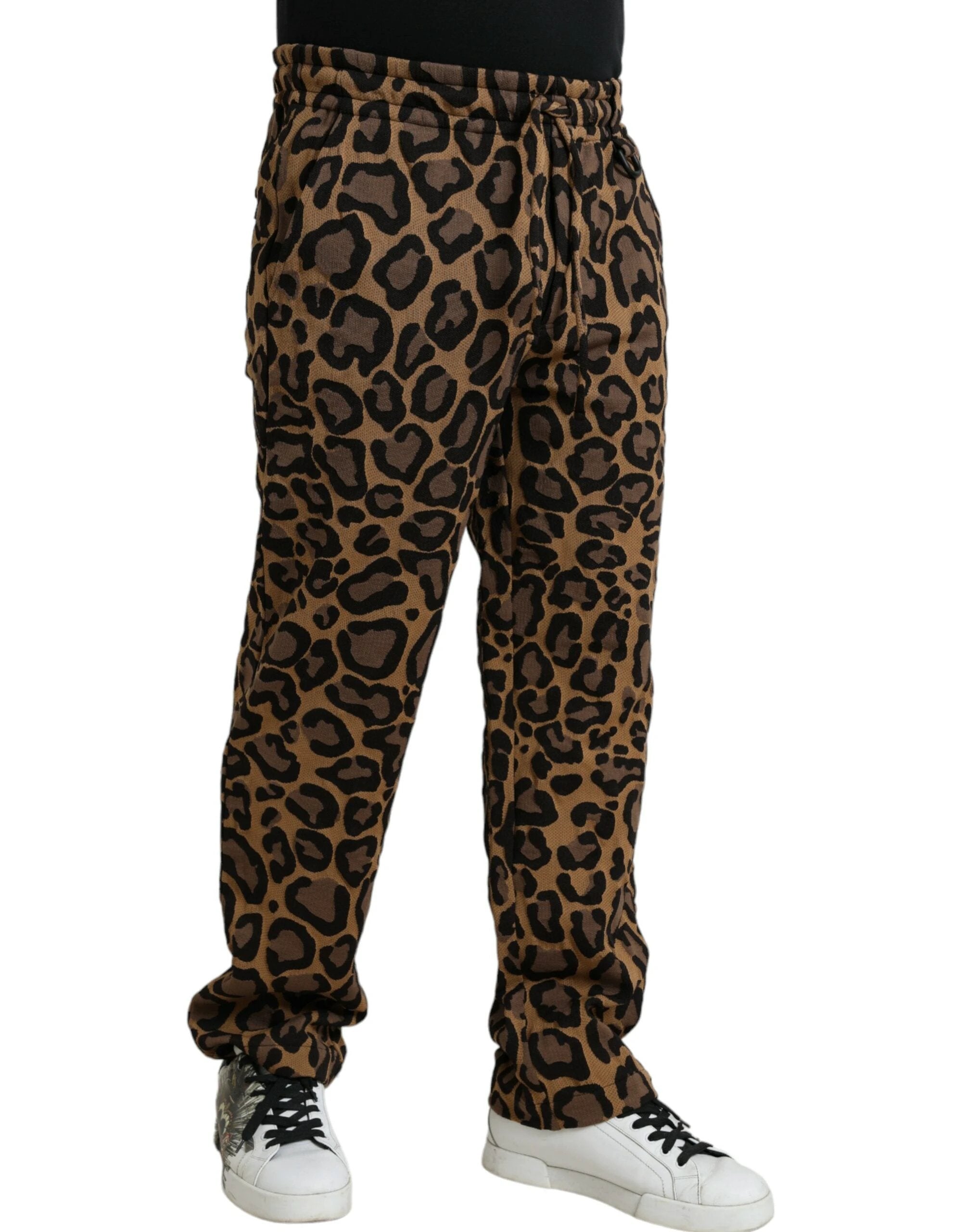 Dolce & Gabbana Brown Leopard Print Polyester Jogger Pants by Dolce & Gabbana