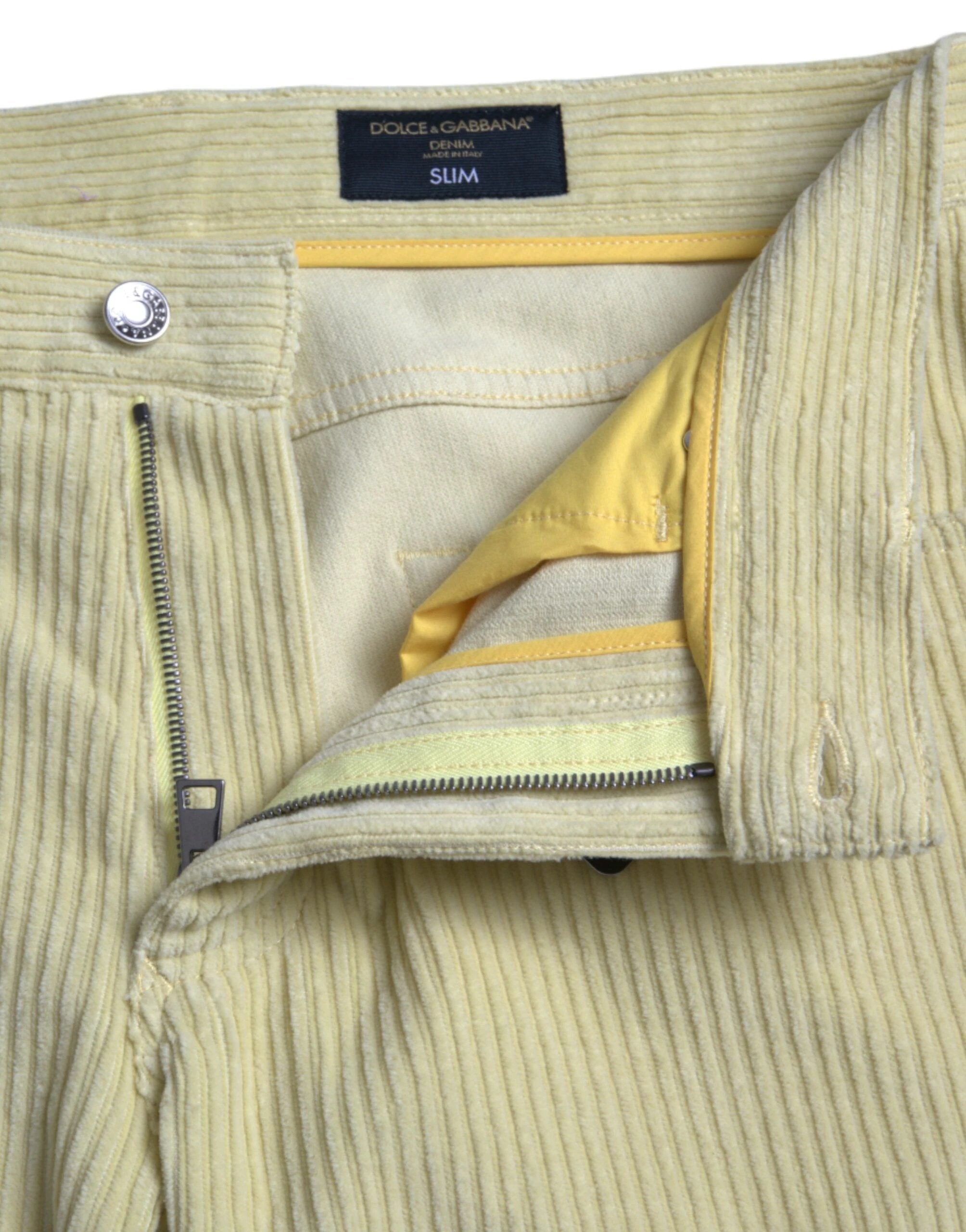 Dolce & Gabbana Yellow Corduroy Logo Plaque Skinny Denim Jeans by Dolce & Gabbana