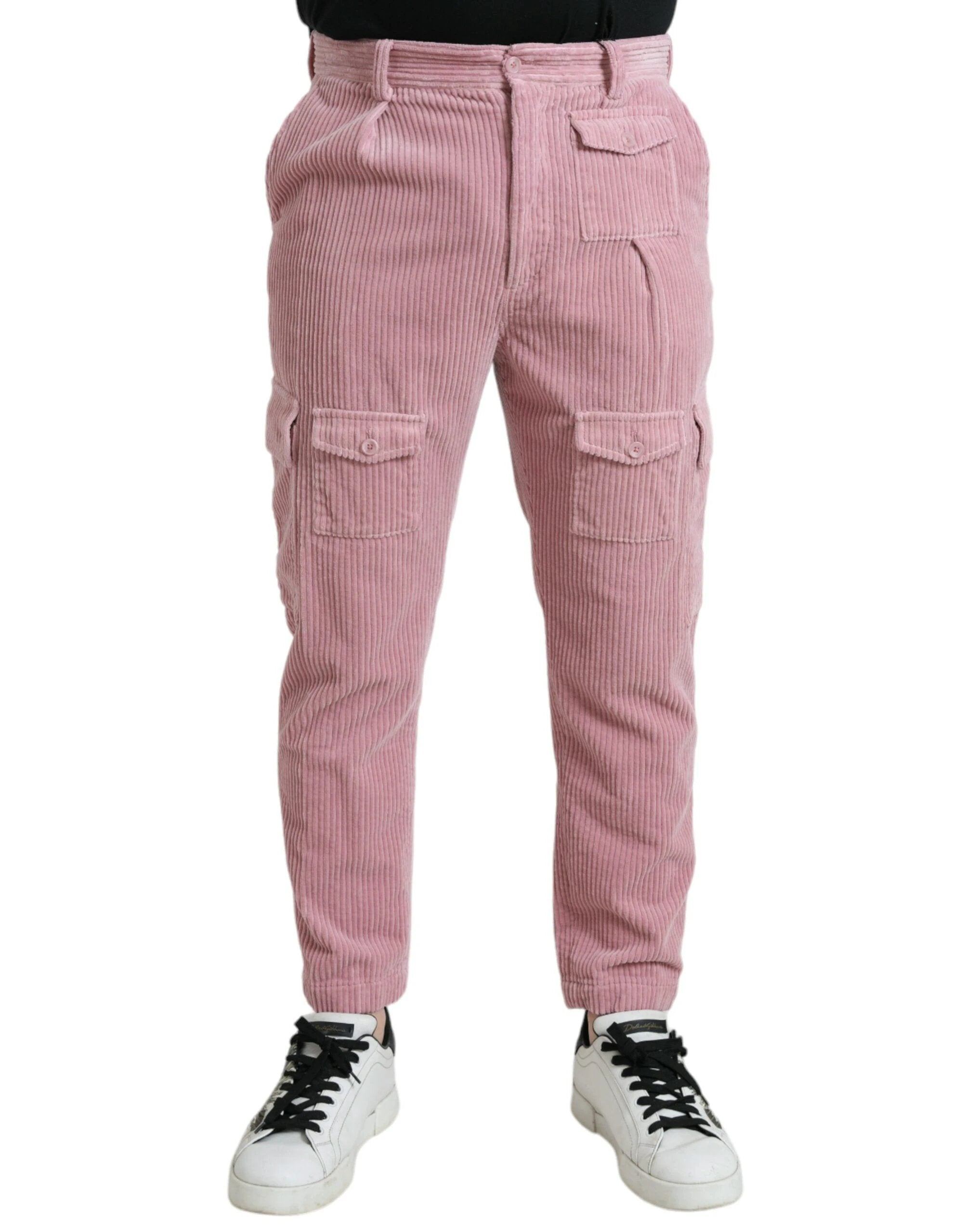 Dolce & Gabbana Pink Corduroy Cotton Stretch Skinny Cargo Jeans by Dolce & Gabbana