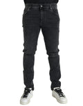 Dolce & Gabbana Gray Cotton Stretch Skinny Denim Logo Jeans by Dolce & Gabbana