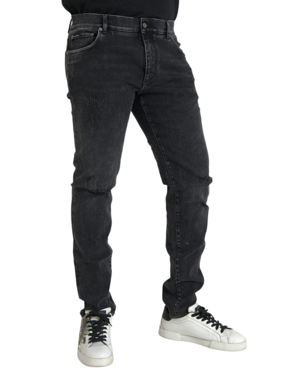 Dolce & Gabbana Gray Cotton Stretch Skinny Denim Logo Jeans by Dolce & Gabbana