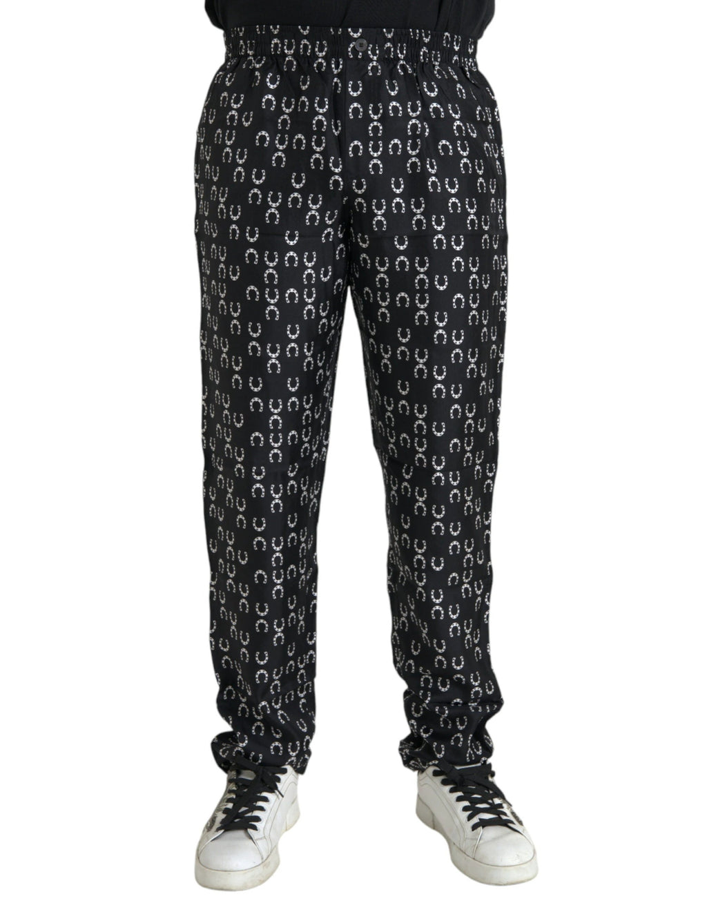 Dolce & Gabbana Black Horseshoe Print Silk Pants by Dolce & Gabbana