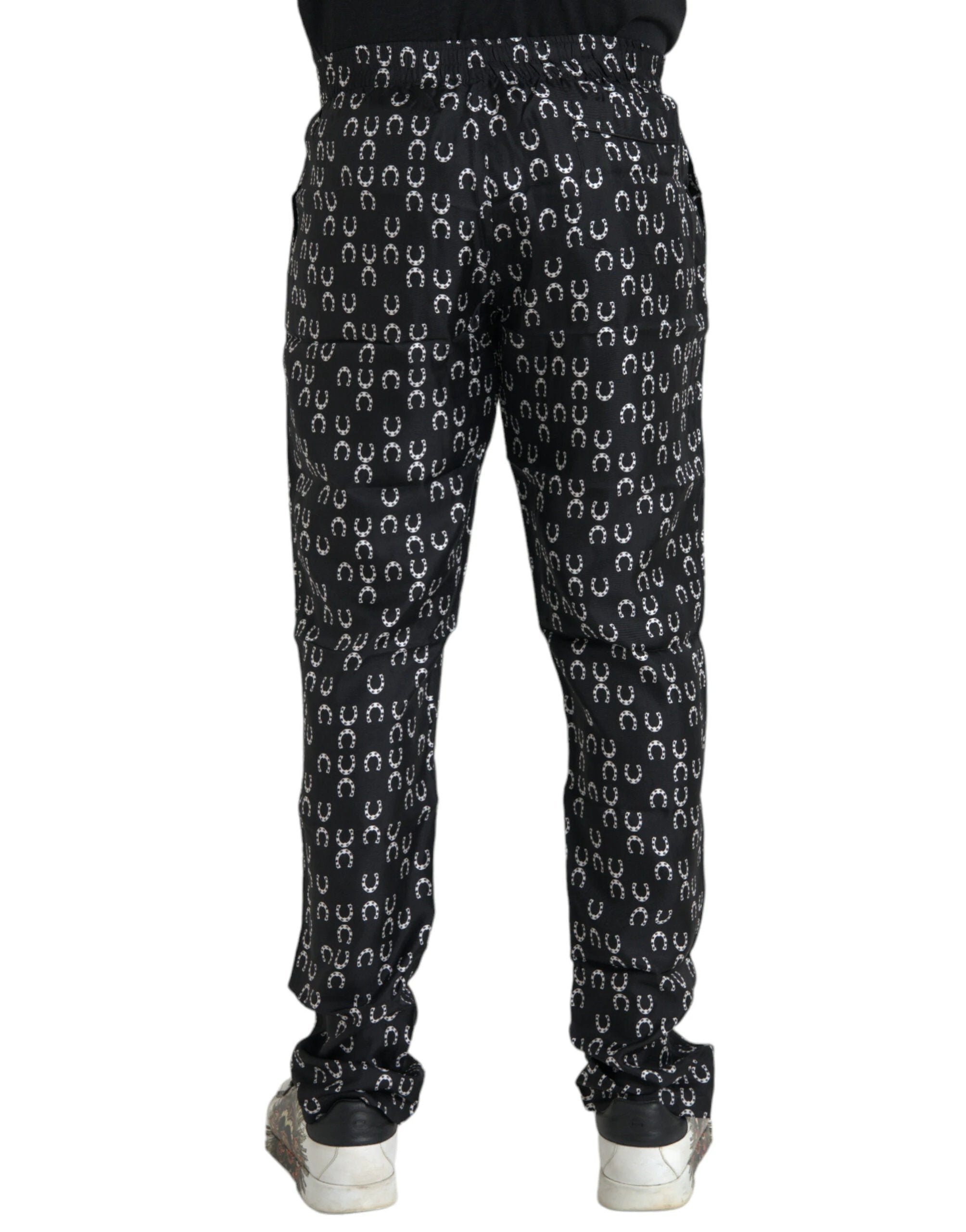 Dolce & Gabbana Black Horseshoe Print Silk Pants by Dolce & Gabbana