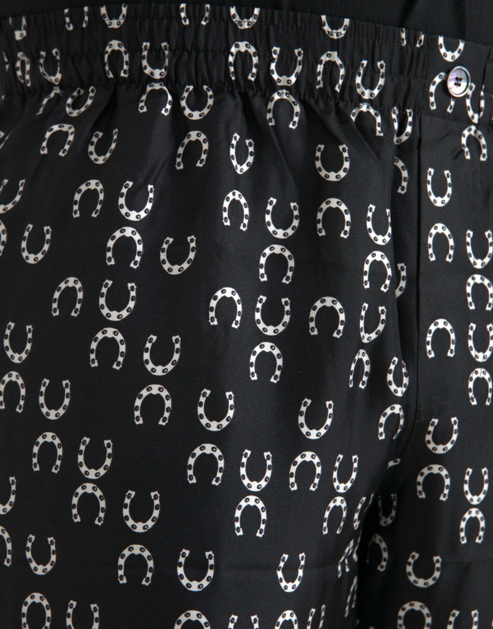 Dolce & Gabbana Black Horseshoe Print Silk Pants by Dolce & Gabbana